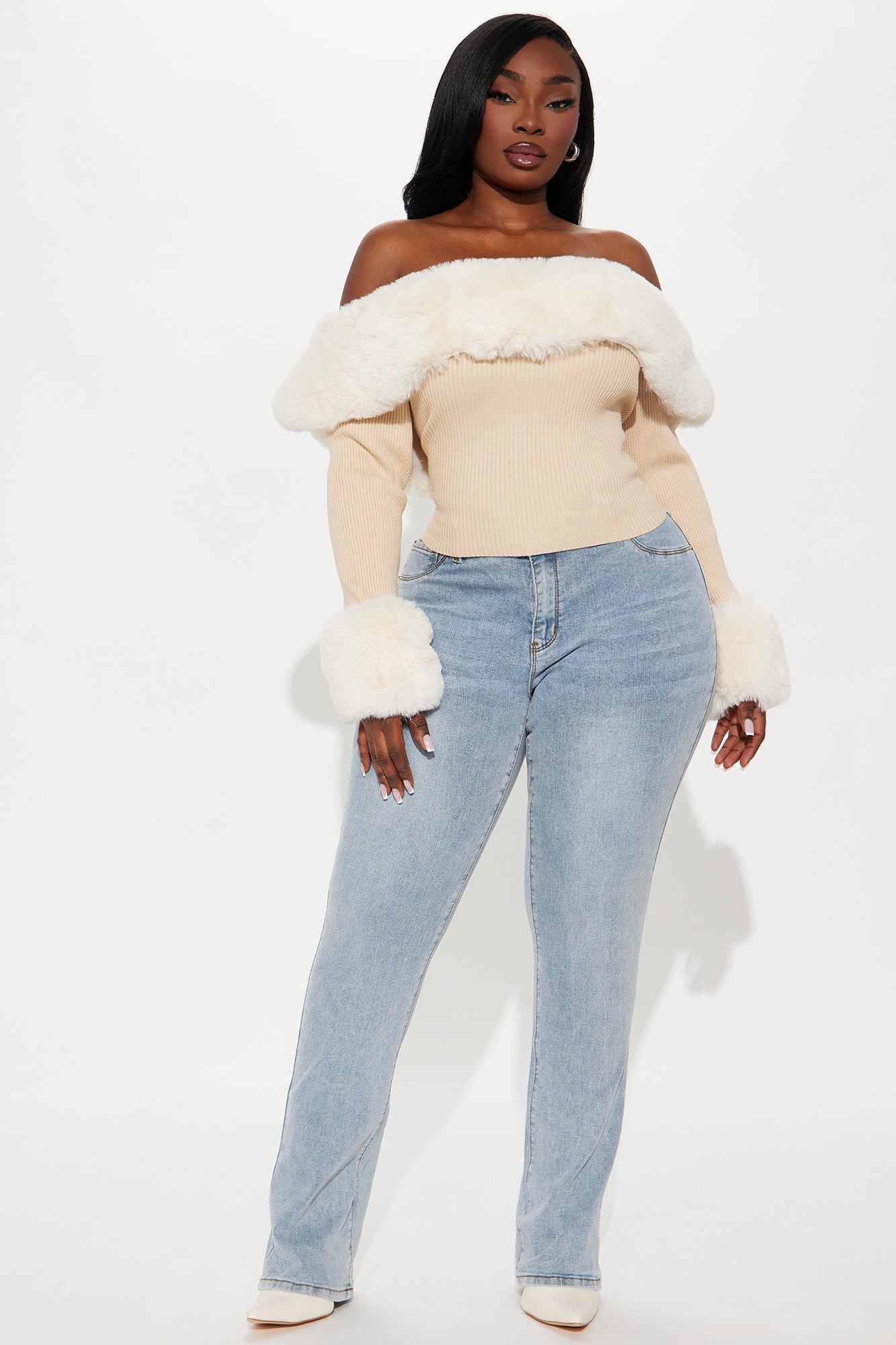 Snow Bunny Faux Fur Sweater - Taupe/combo