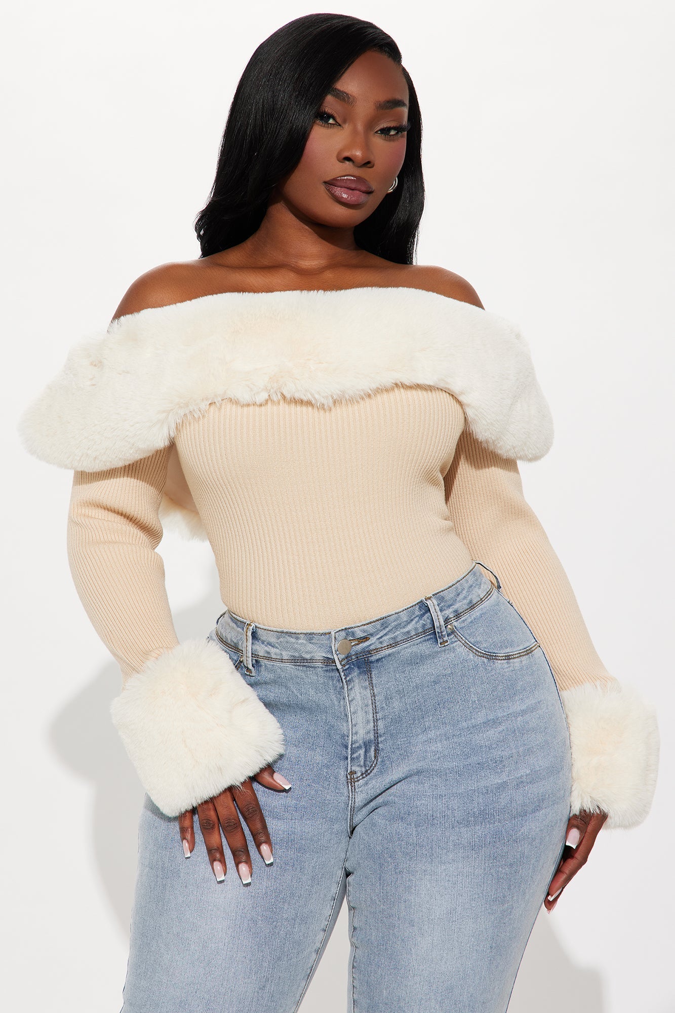 Snow Bunny Faux Fur Sweater - Taupe/combo