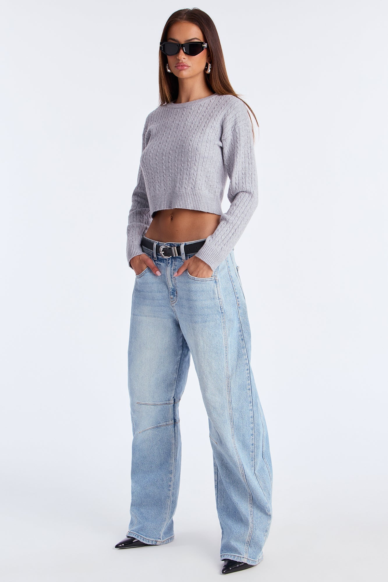 Chillin' It Cable Knit Sweater - Heather Grey