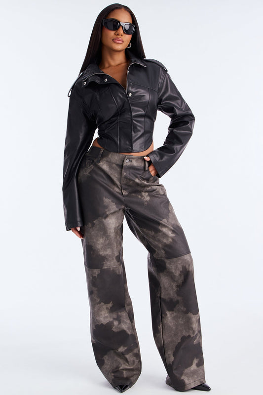 Jelina Washed Faux Leather Pant 33″ - Charcoal