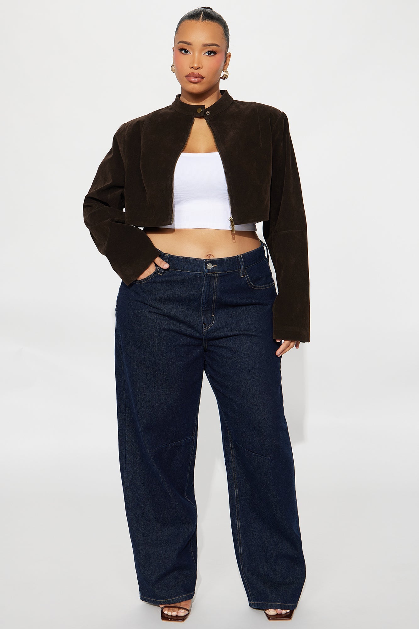 Blake Cropped Faux Suede Moto Jacket - Chocolate