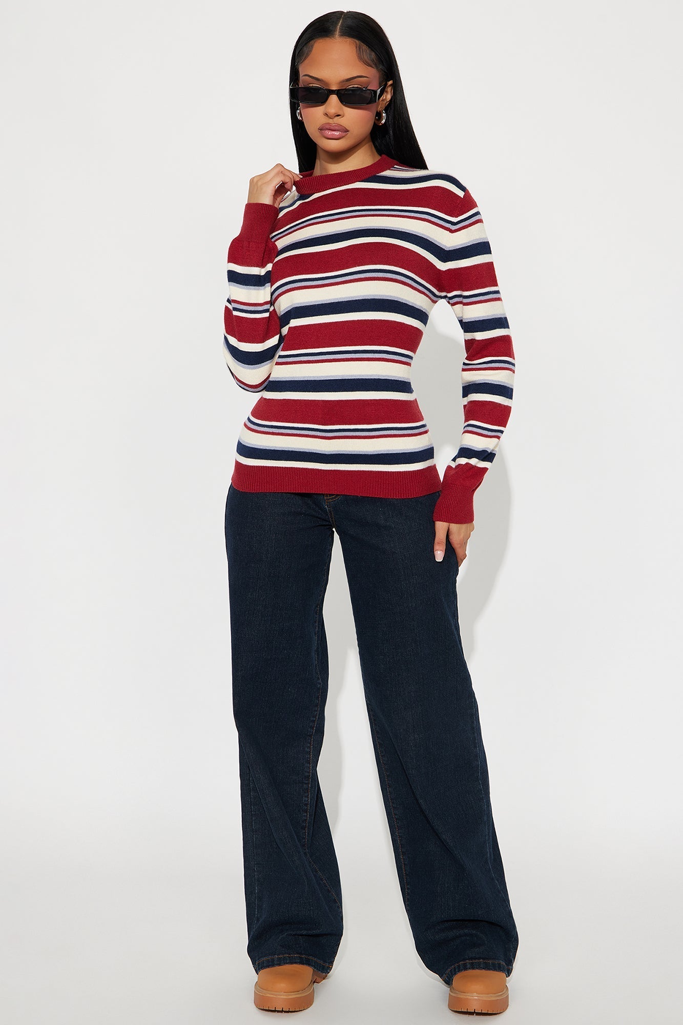 Leah Striped Sweater - Red/combo