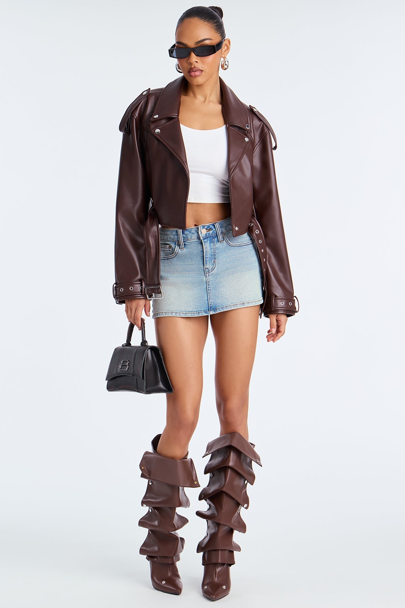 Fast Lane Faux Leather Moto Jacket - Brown