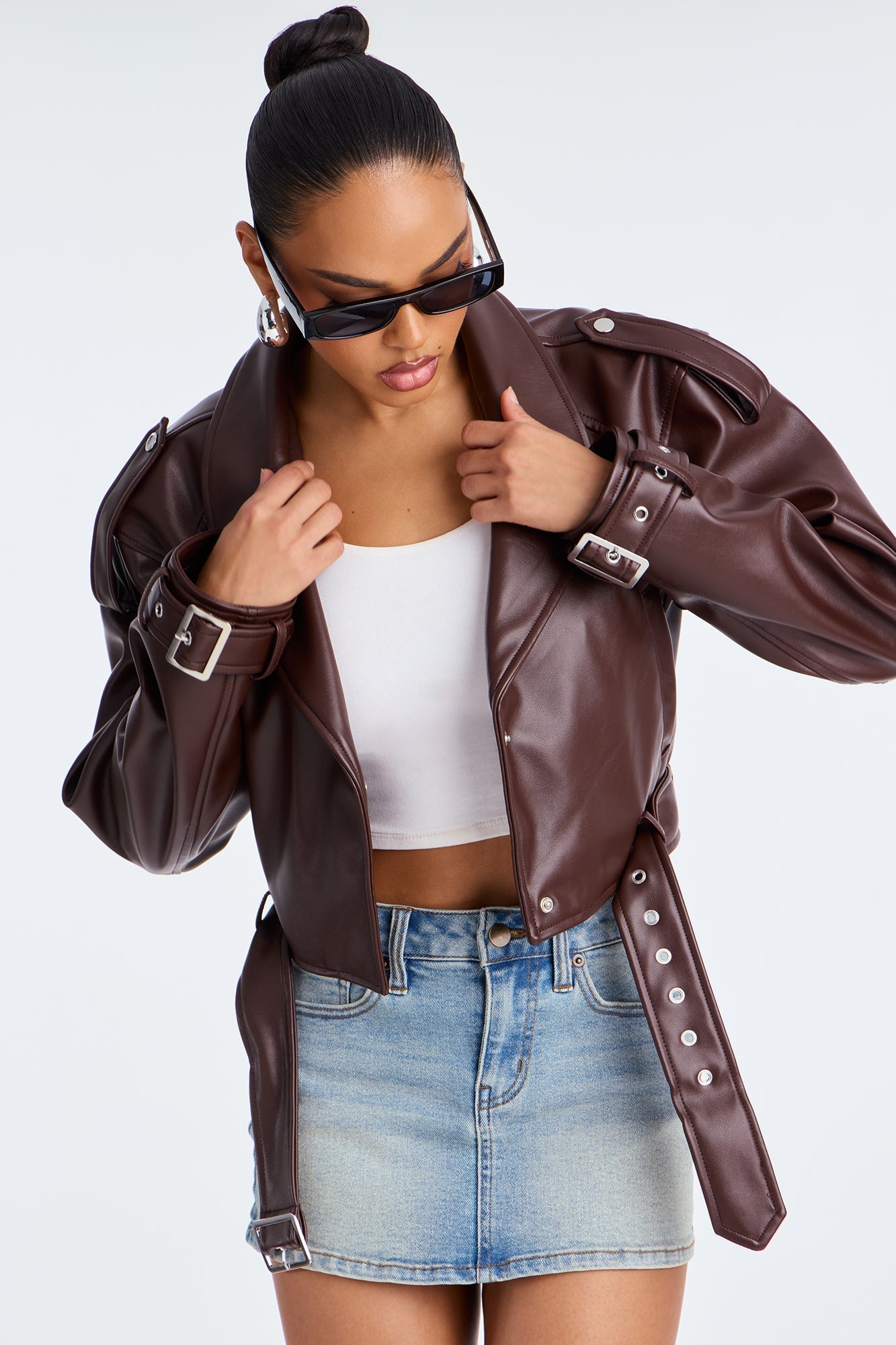 Fast Lane Faux Leather Moto Jacket - Brown