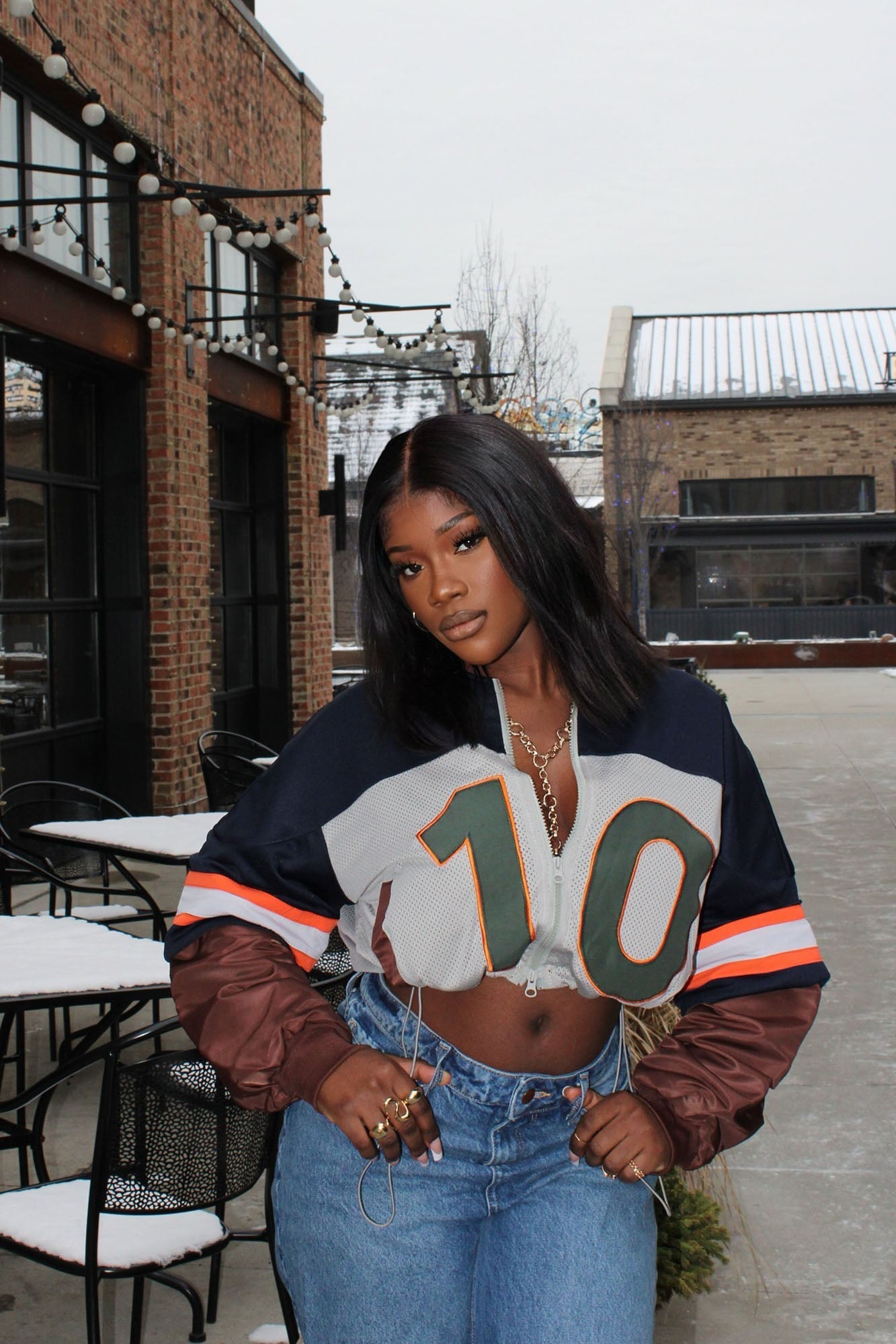 Carmela Racer Windbreaker Jacket - Navy/combo