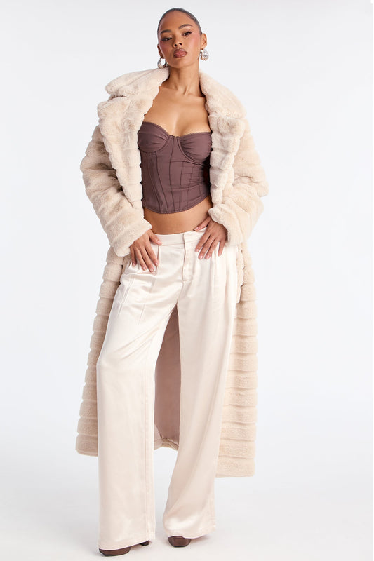 Main Topic Low Rise Wide Leg Satin Pant 33 - Pearl