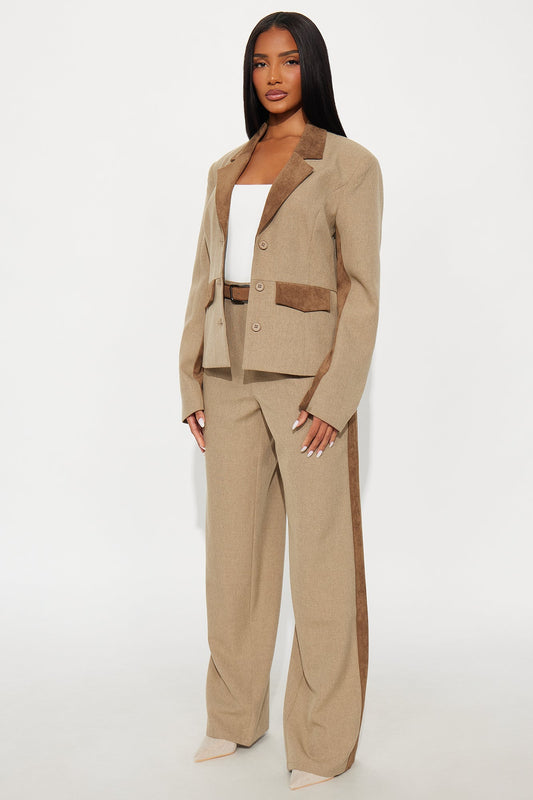 Bonnie Contrast Twill Rigid Wide Leg Pant - Brown