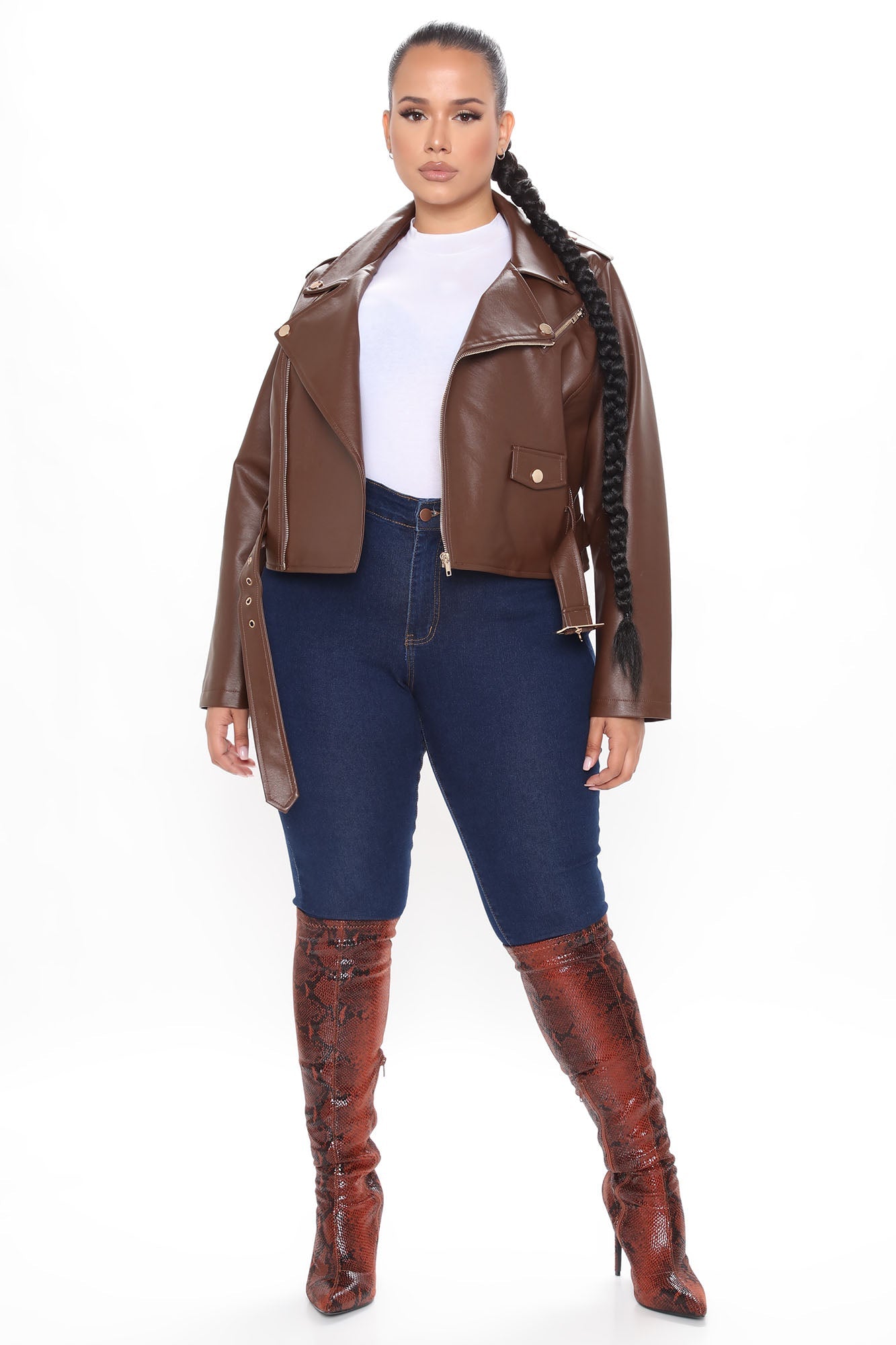 Remind Me Later Faux Leather Jacket - Mocha/Gold
