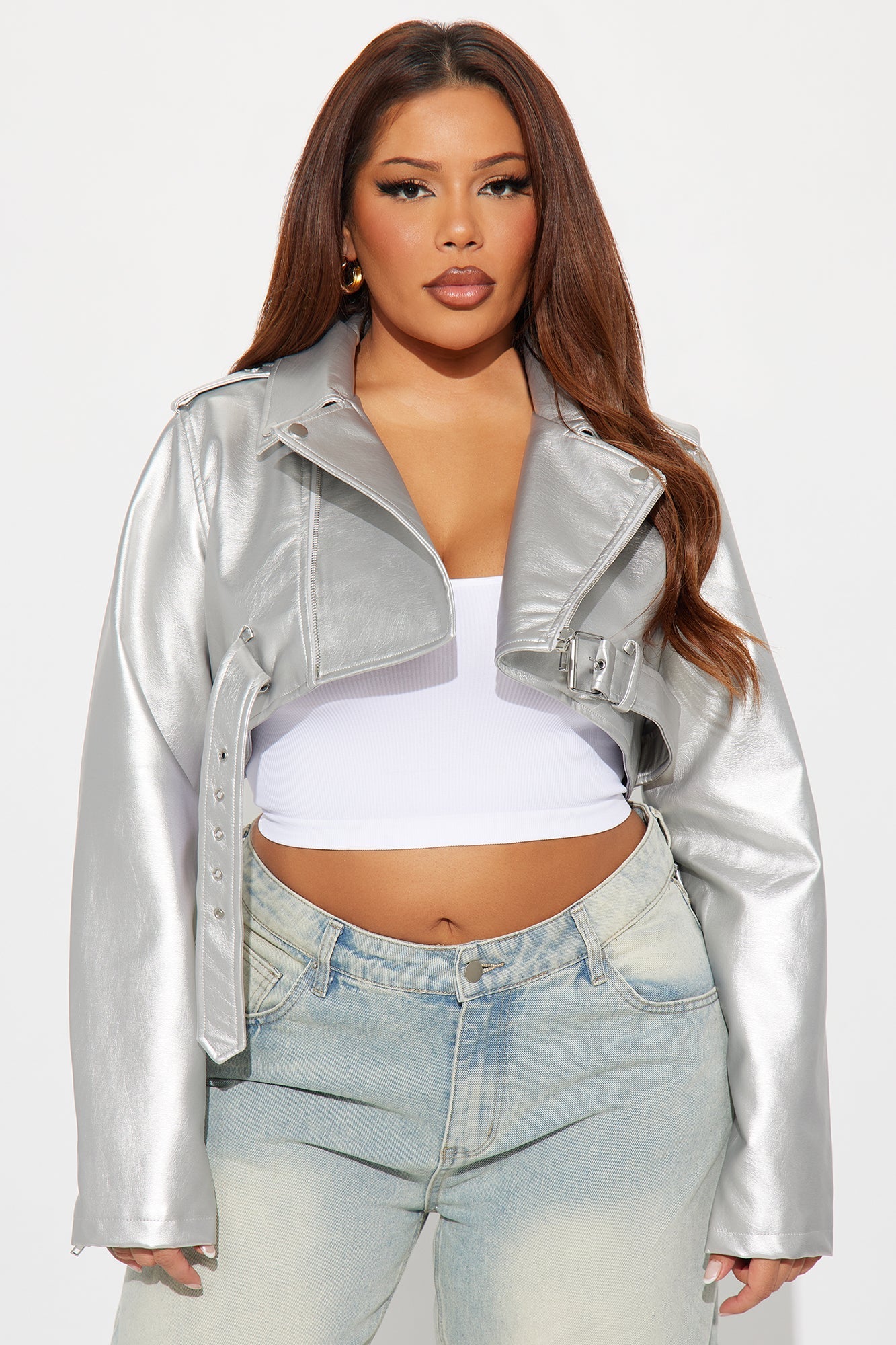Pop It Crop It Faux Leather Jacket - Silver