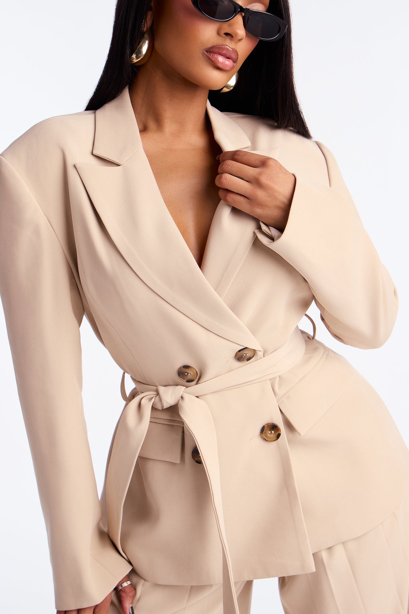 End Of Time Double Breasted Blazer - Stone