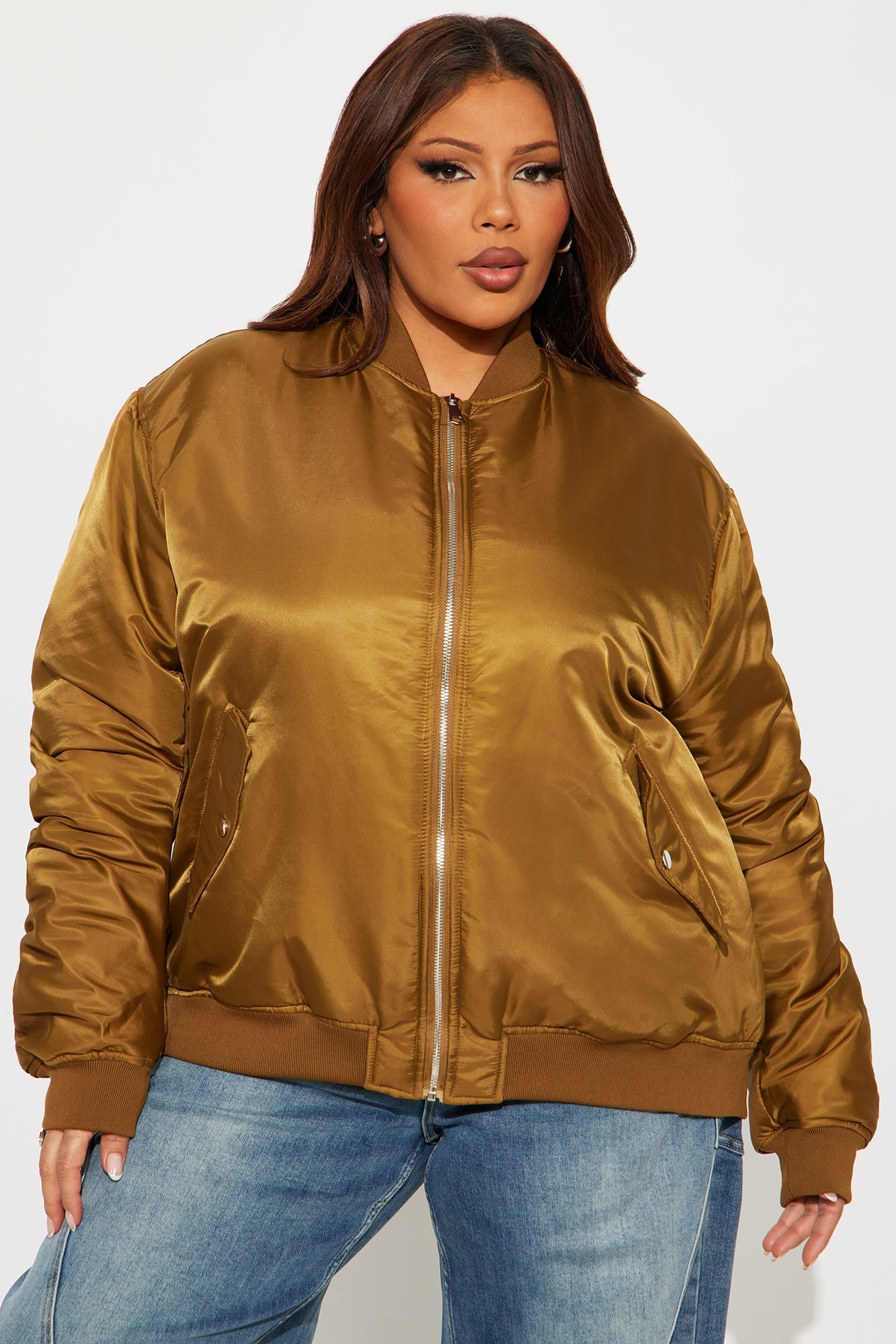 Kamryn Oversized Nylon Blend Bomber Jacket - Olive