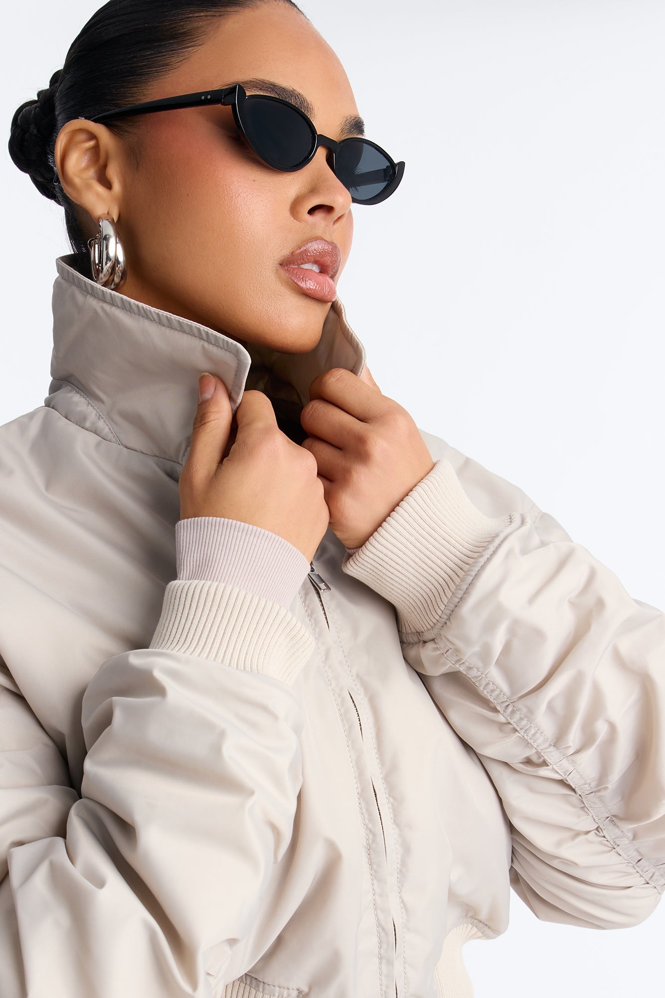 Cause A Scene Cropped Bomber Jacket - Light Grey
