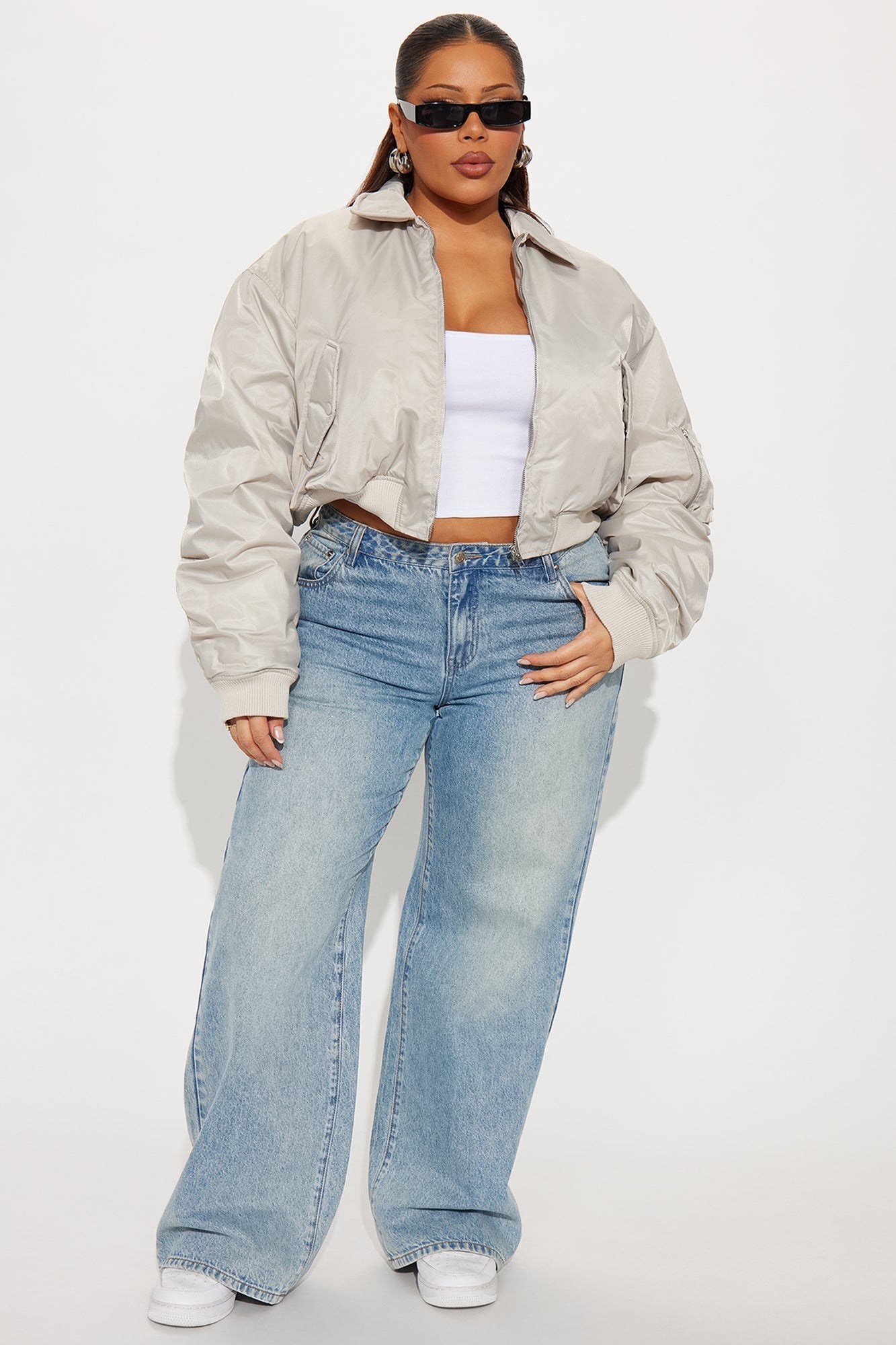 Cause A Scene Cropped Bomber Jacket - Light Grey