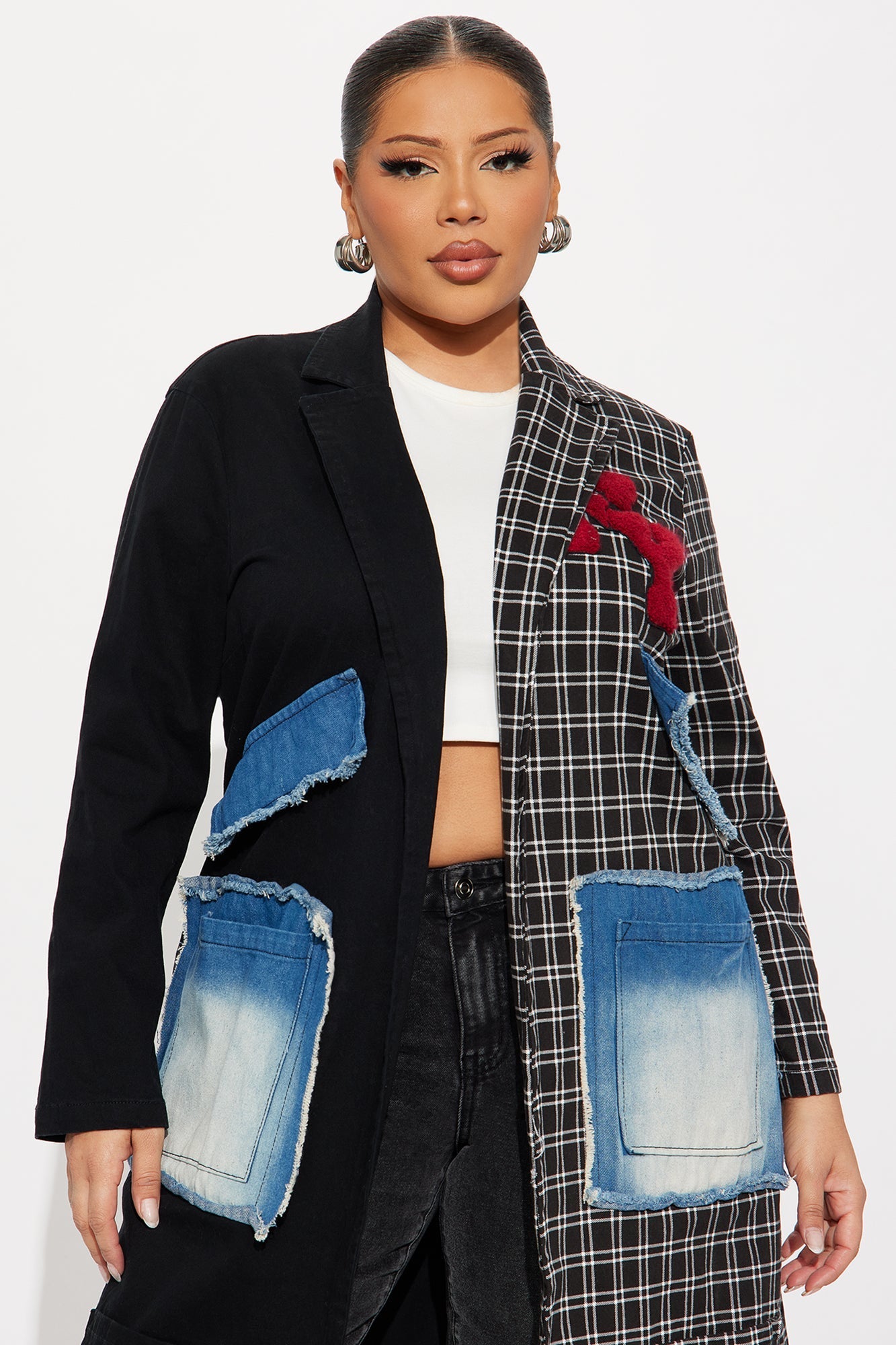 Patched Up In New York Long Blazer - Black/combo