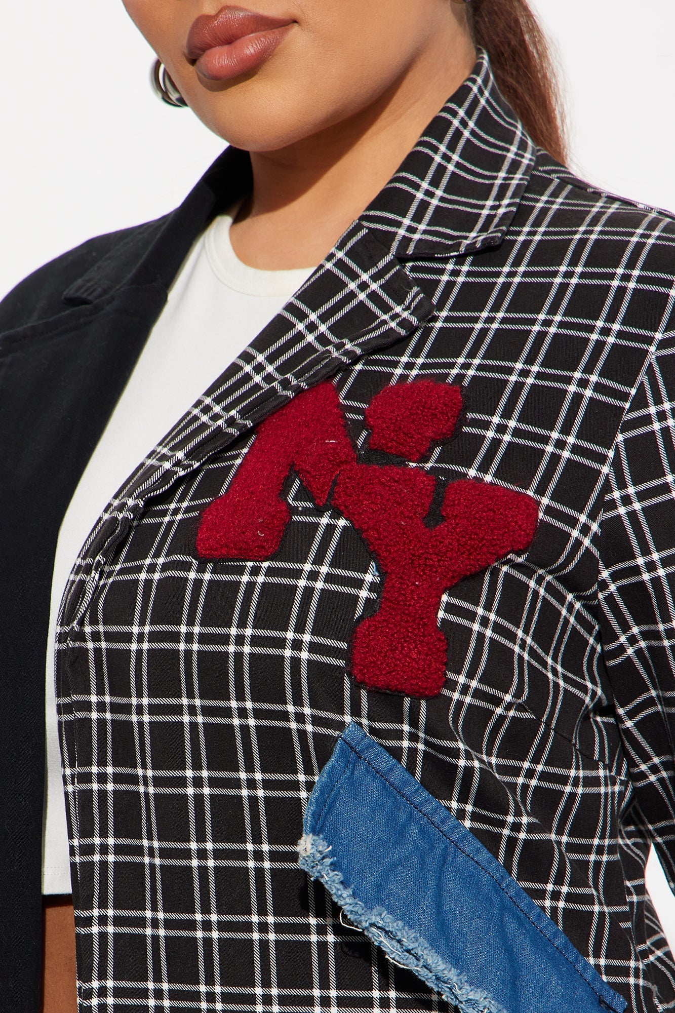 Patched Up In New York Long Blazer - Black/combo
