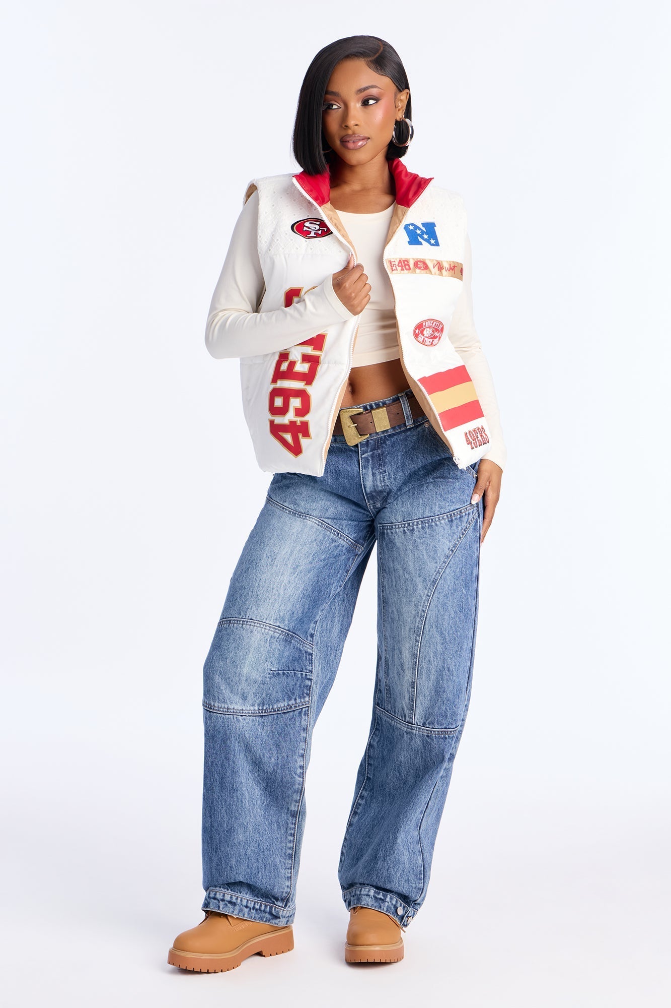 NFL SF 49ers Fan Puffer Vest - White