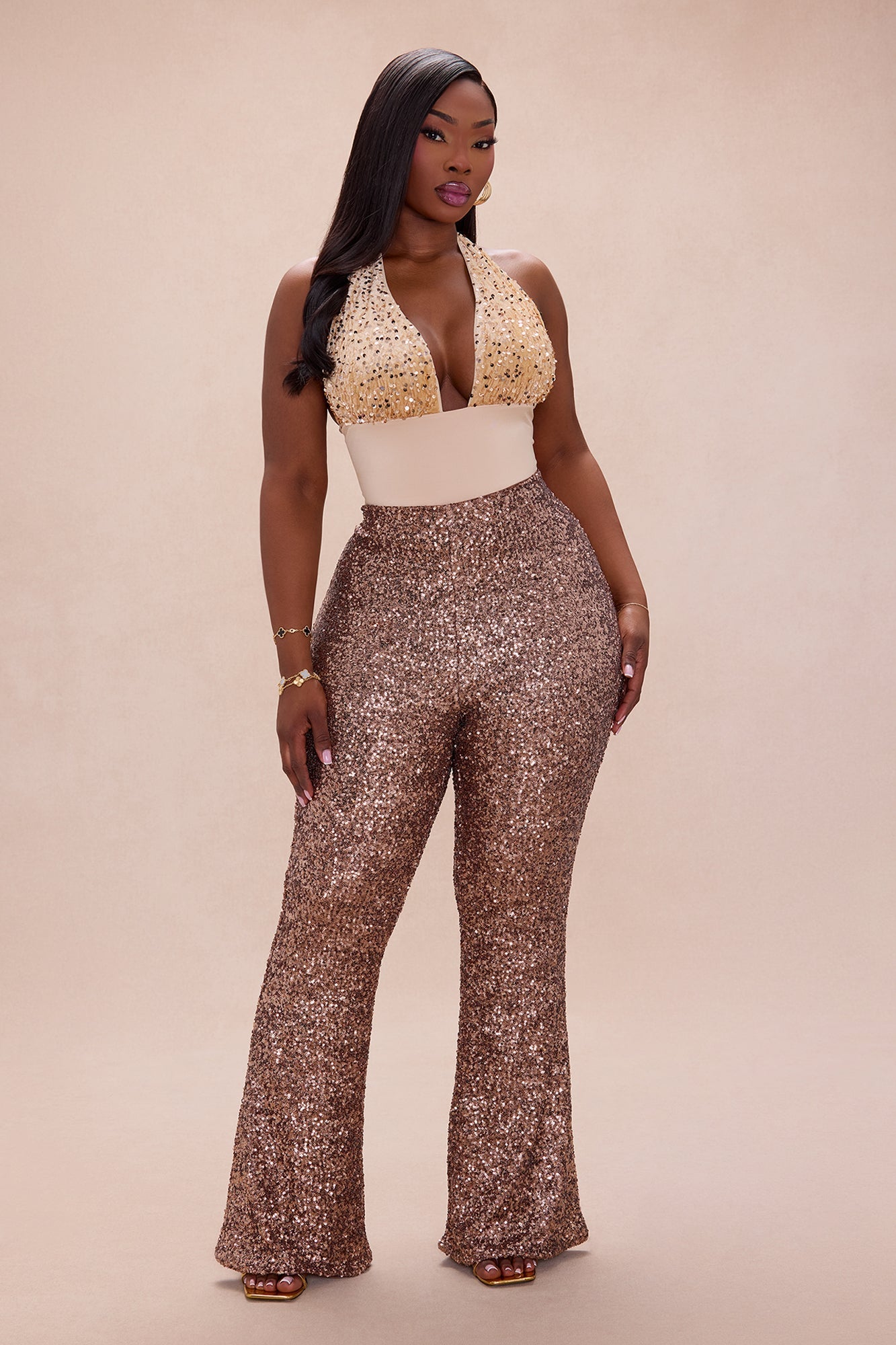 Azalea Sequin Flare Pant - Bronze