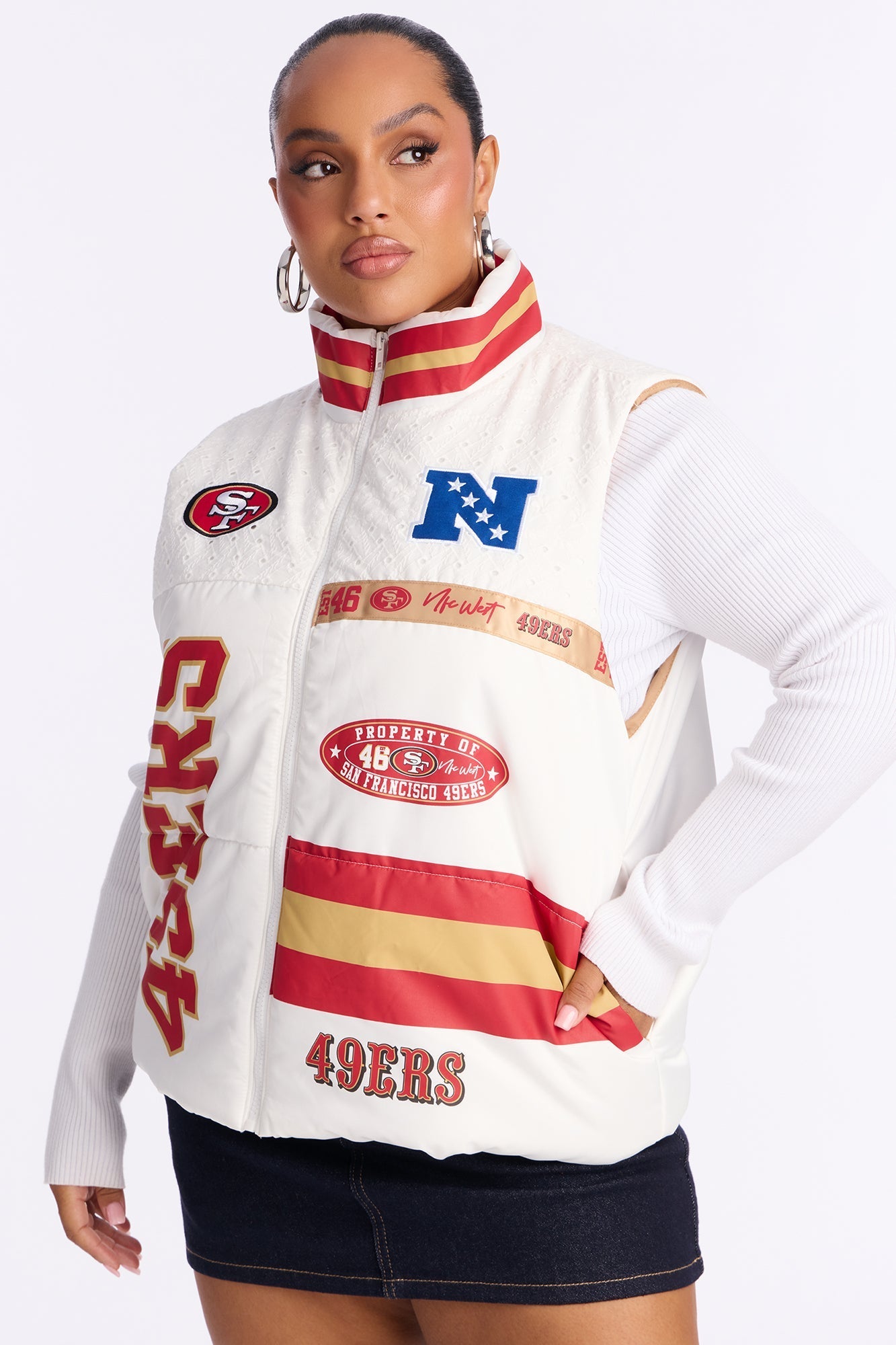 NFL SF 49ers Fan Puffer Vest - White