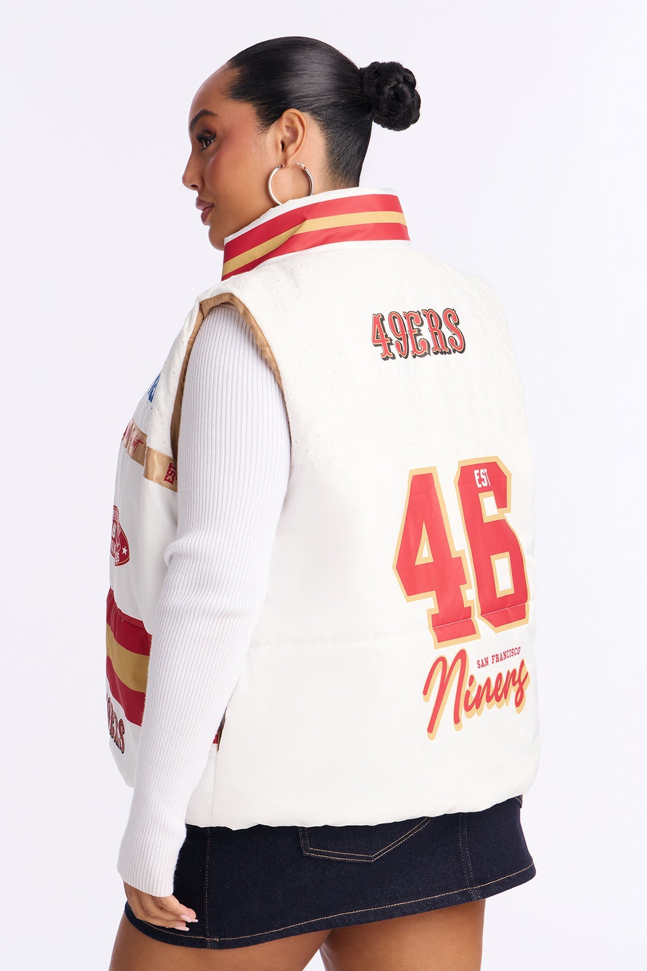 NFL SF 49ers Fan Puffer Vest - White