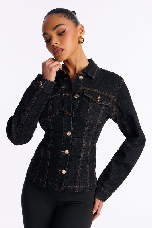 Dearest Darling Shaped Denim Jacket - Black Wash