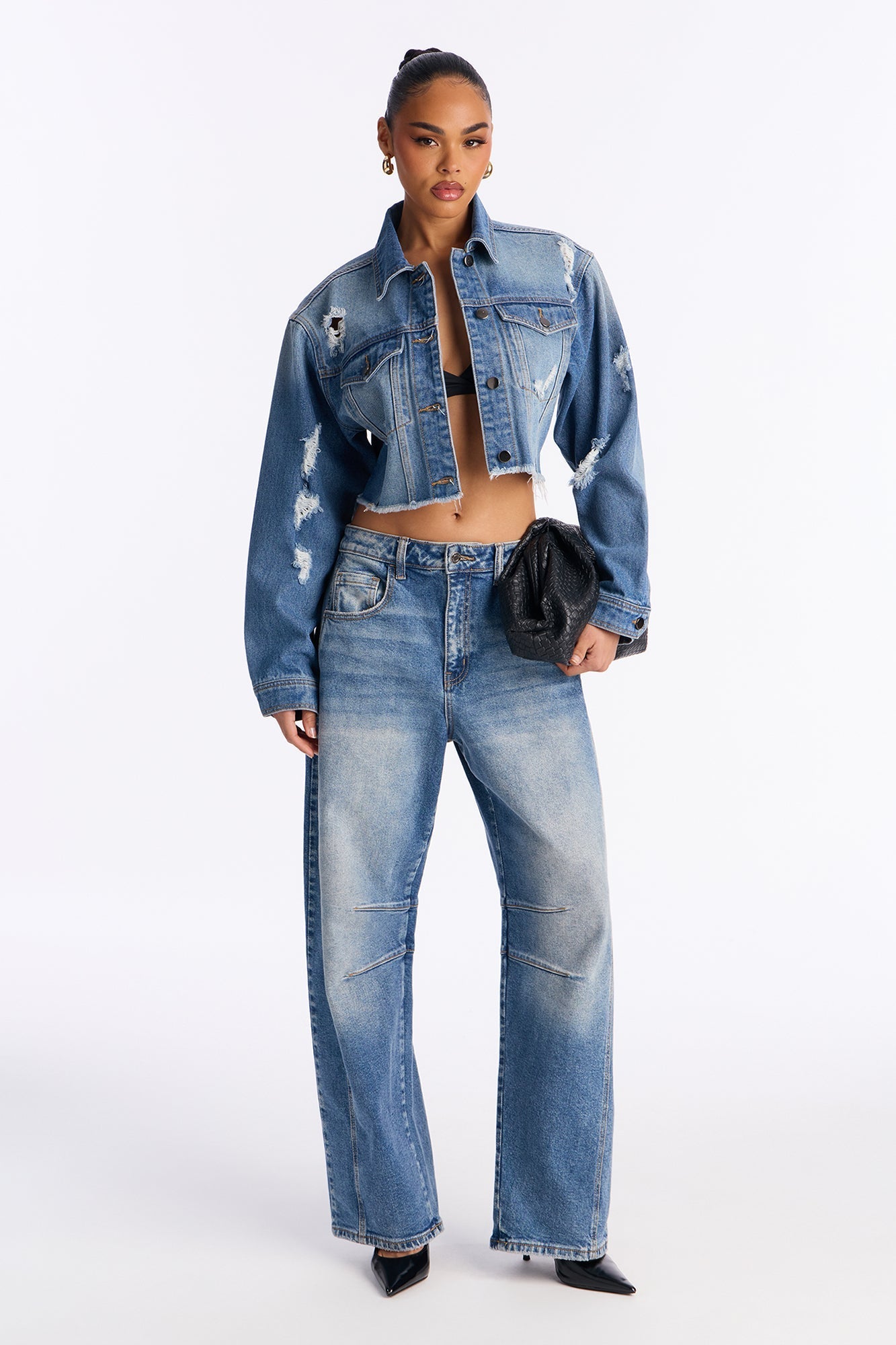 Well Loved Ripped Denim Jacket - Medium Wash