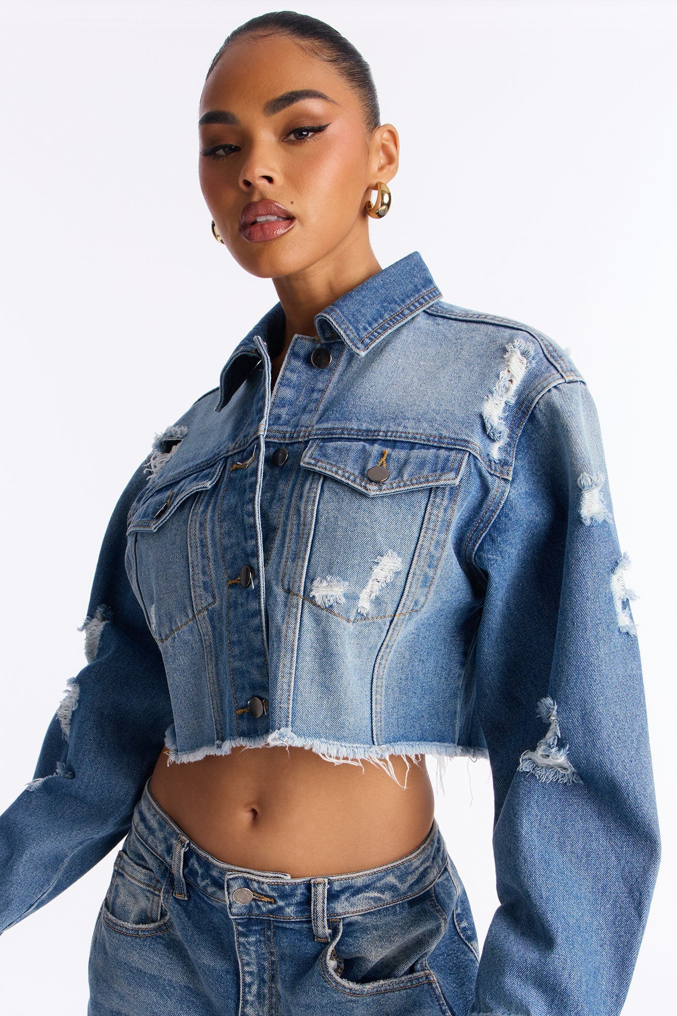 Well Loved Ripped Denim Jacket - Medium Wash