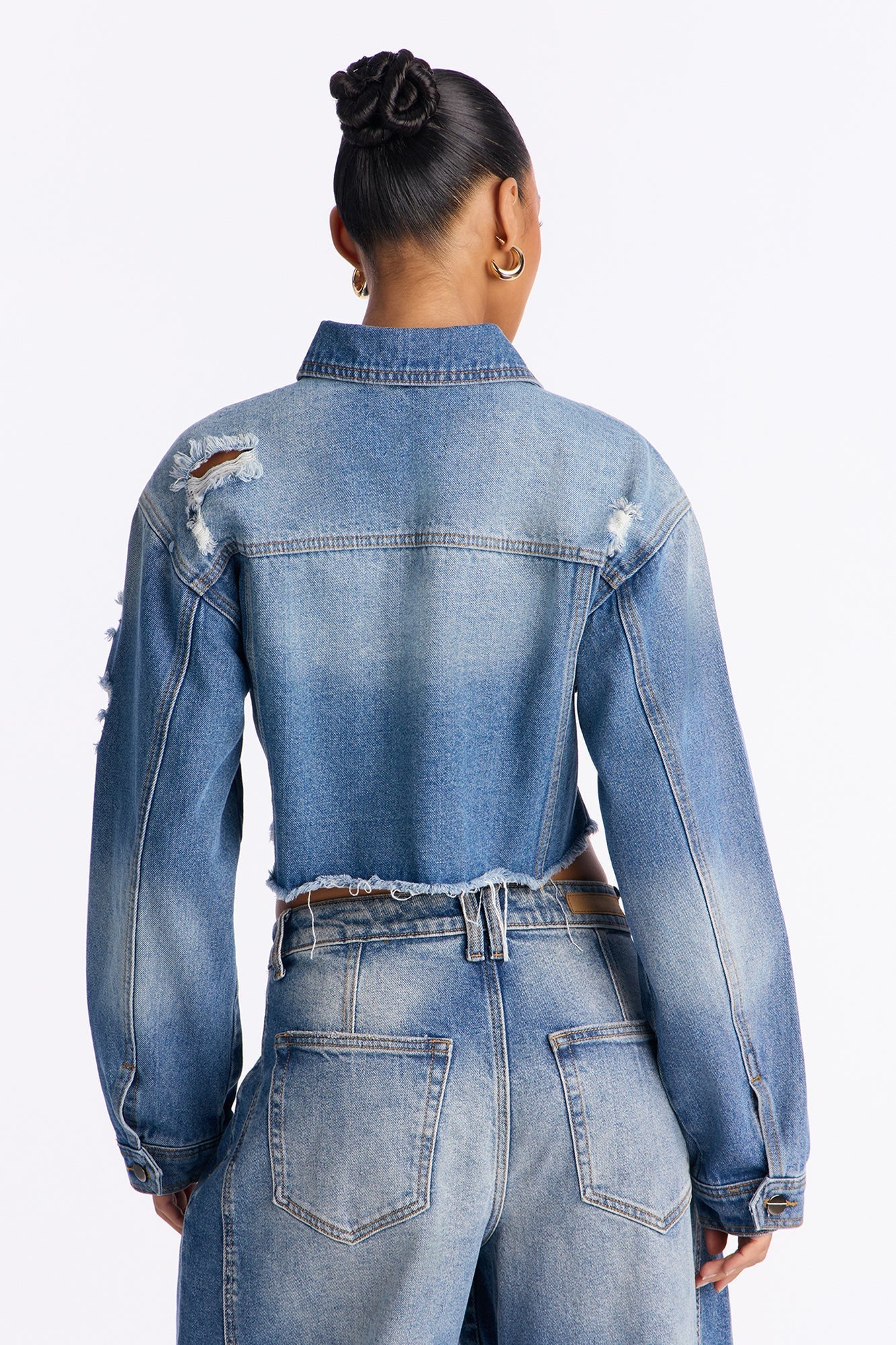 Well Loved Ripped Denim Jacket - Medium Wash