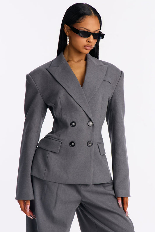Financial Goals Double Breasted Blazer - Charcoal