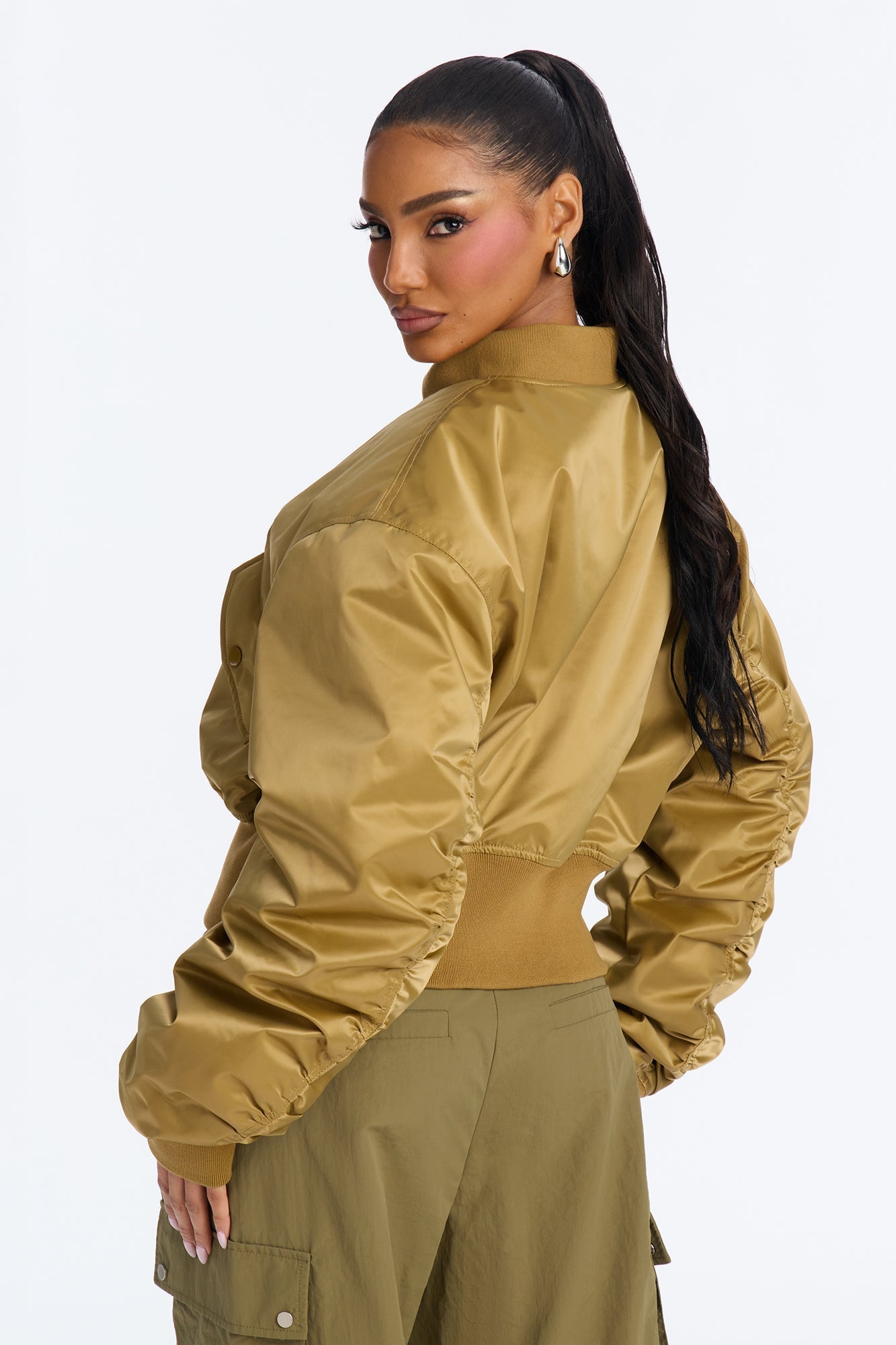Daily Dose Ruched Bomber Jacket - Gold
