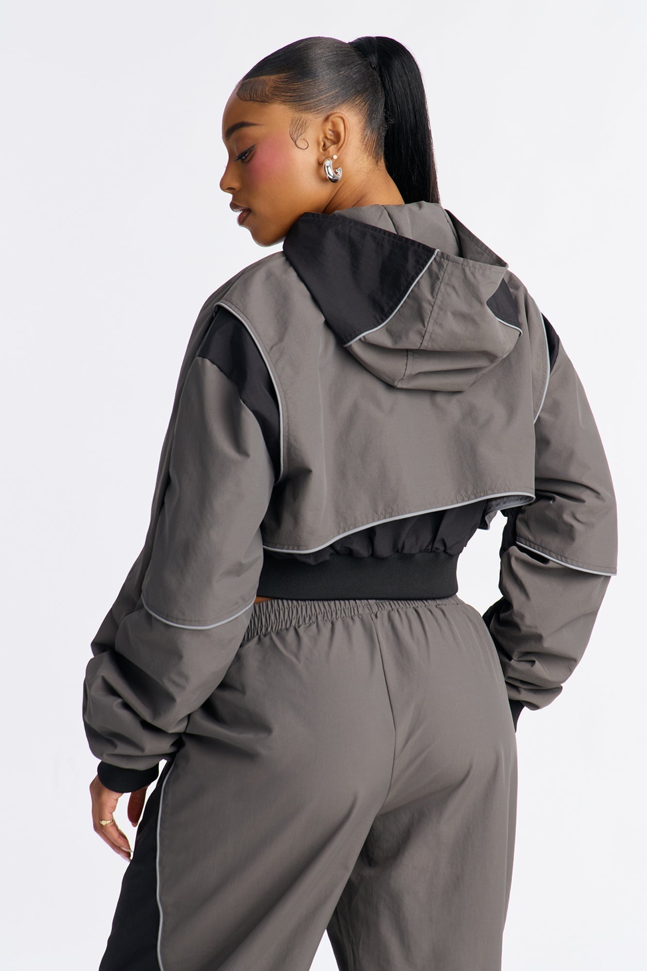 Set The Trend Windbreaker Jacket - Charcoal/combo