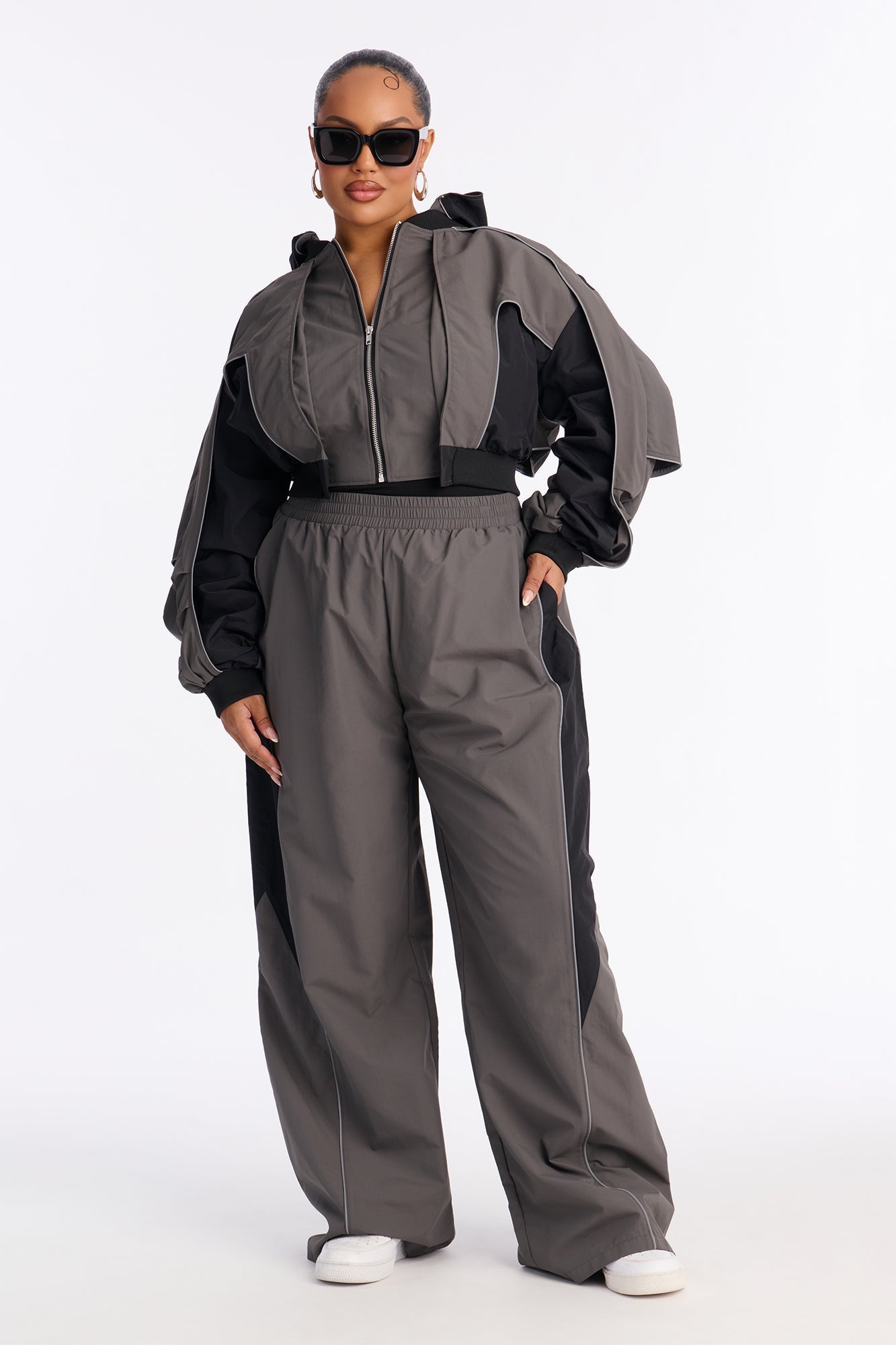 Set The Trend Windbreaker Jacket - Charcoal/combo