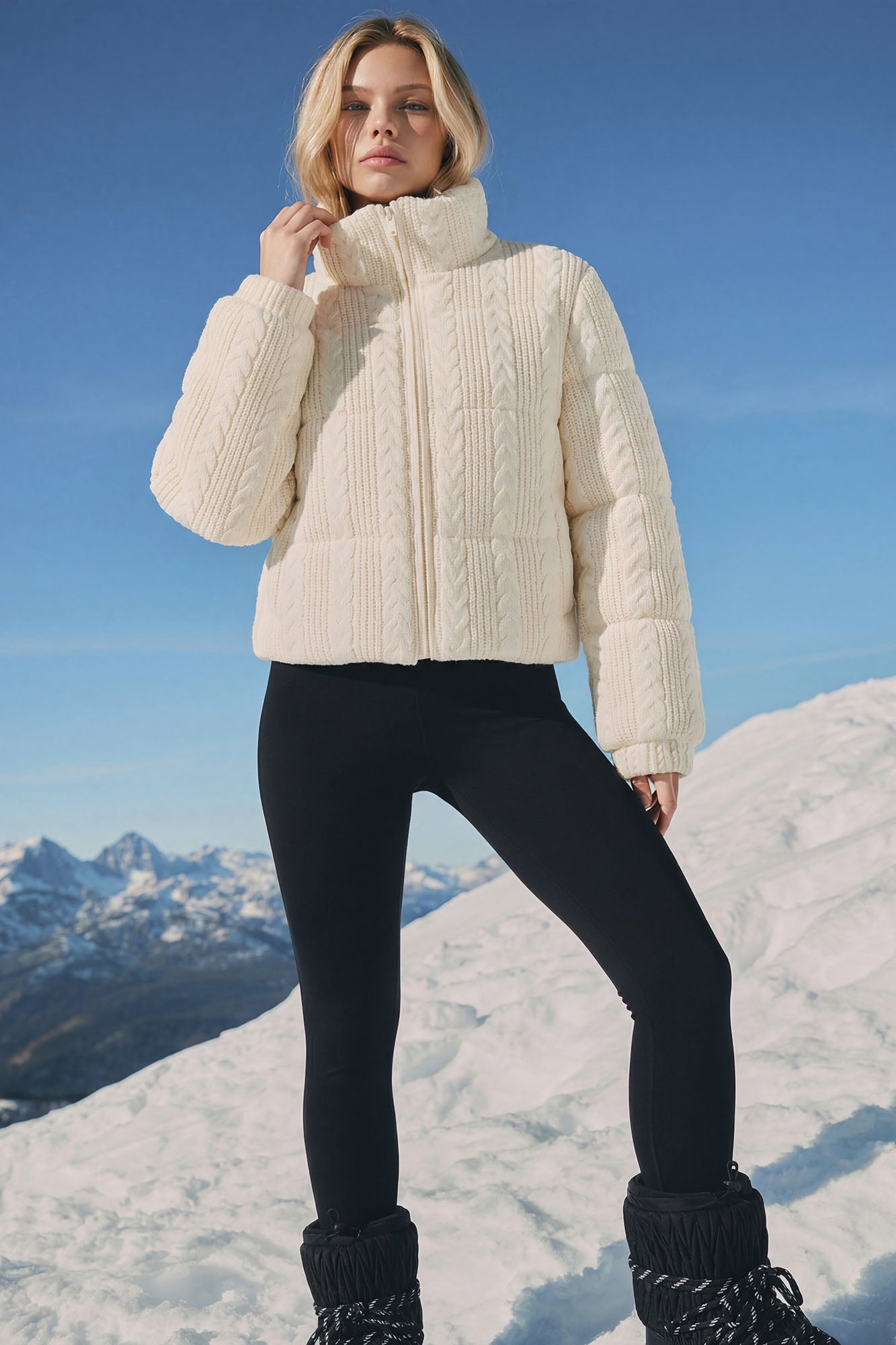 Aspen Vibes Cable Knit Puffer - Taupe