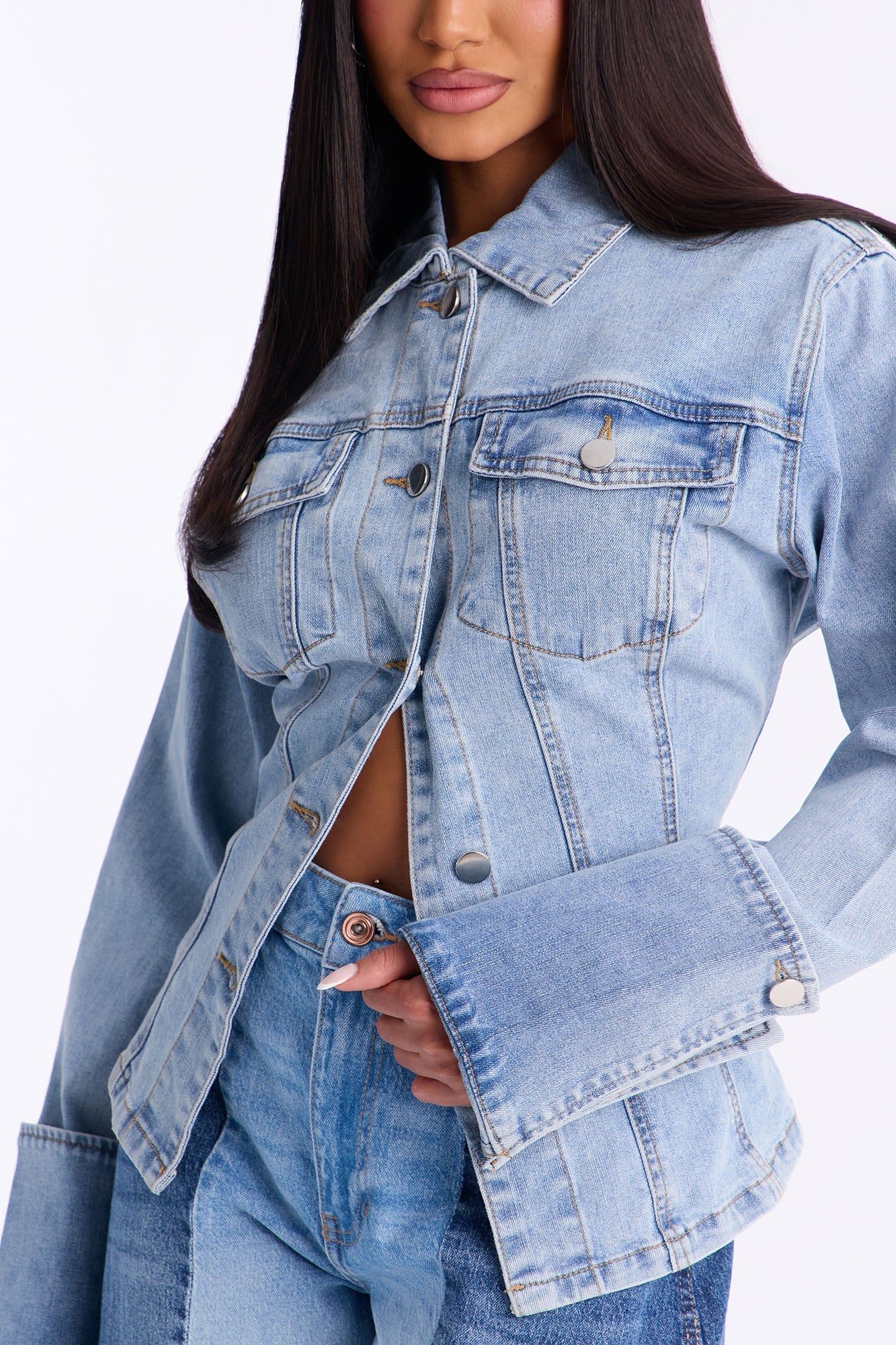 Khloe Cuffed Denim Shacket - Light Wash