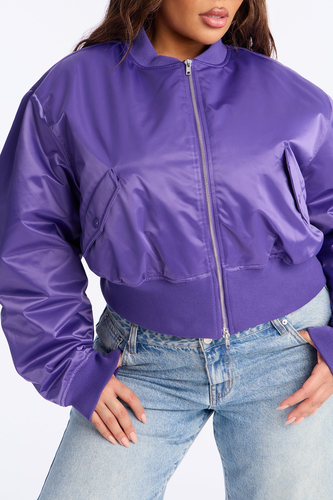 Daily Dose Ruched Bomber Jacket - Purple
