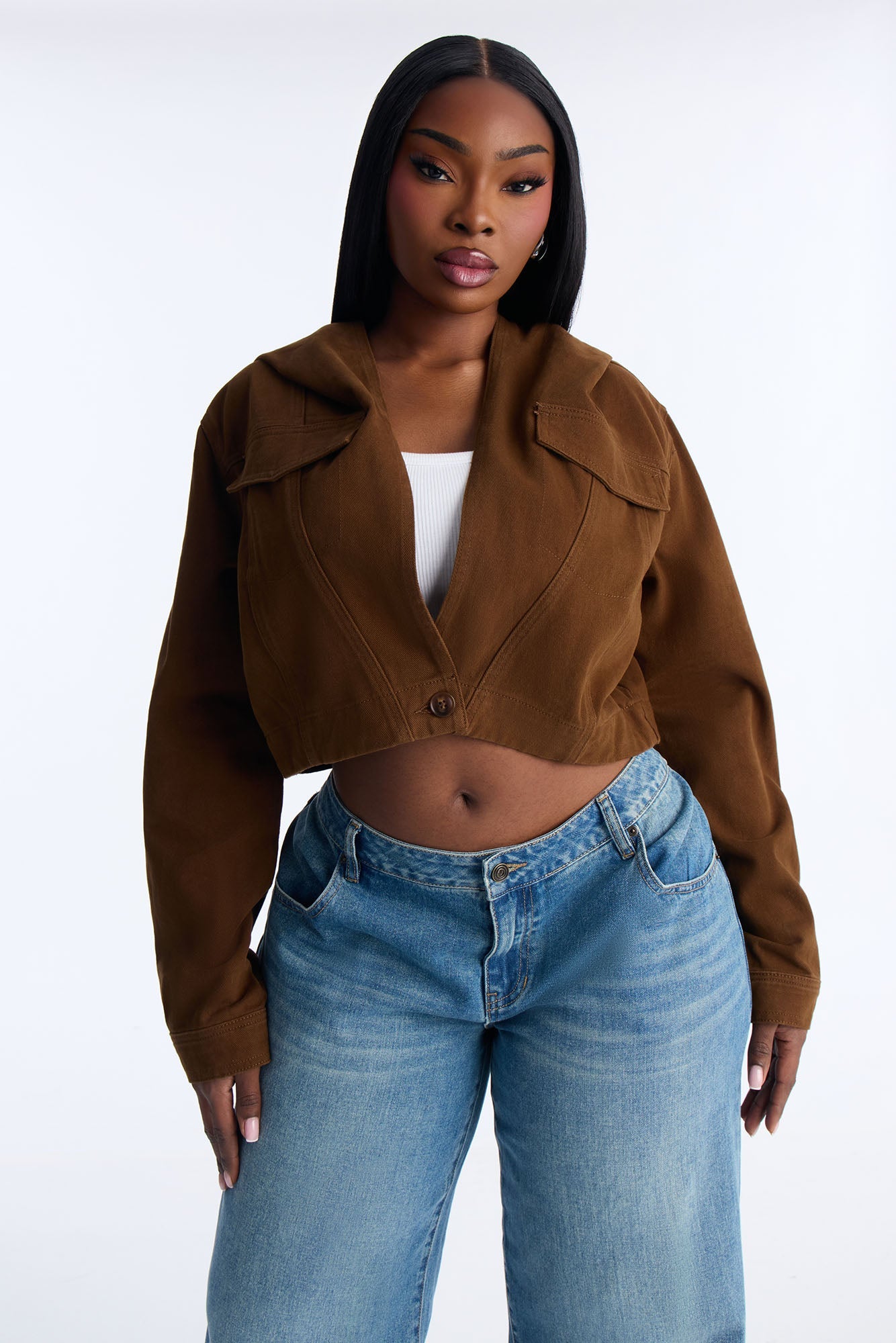 Ruthie Hooded Washed Twill Cropped Jacket - Brown