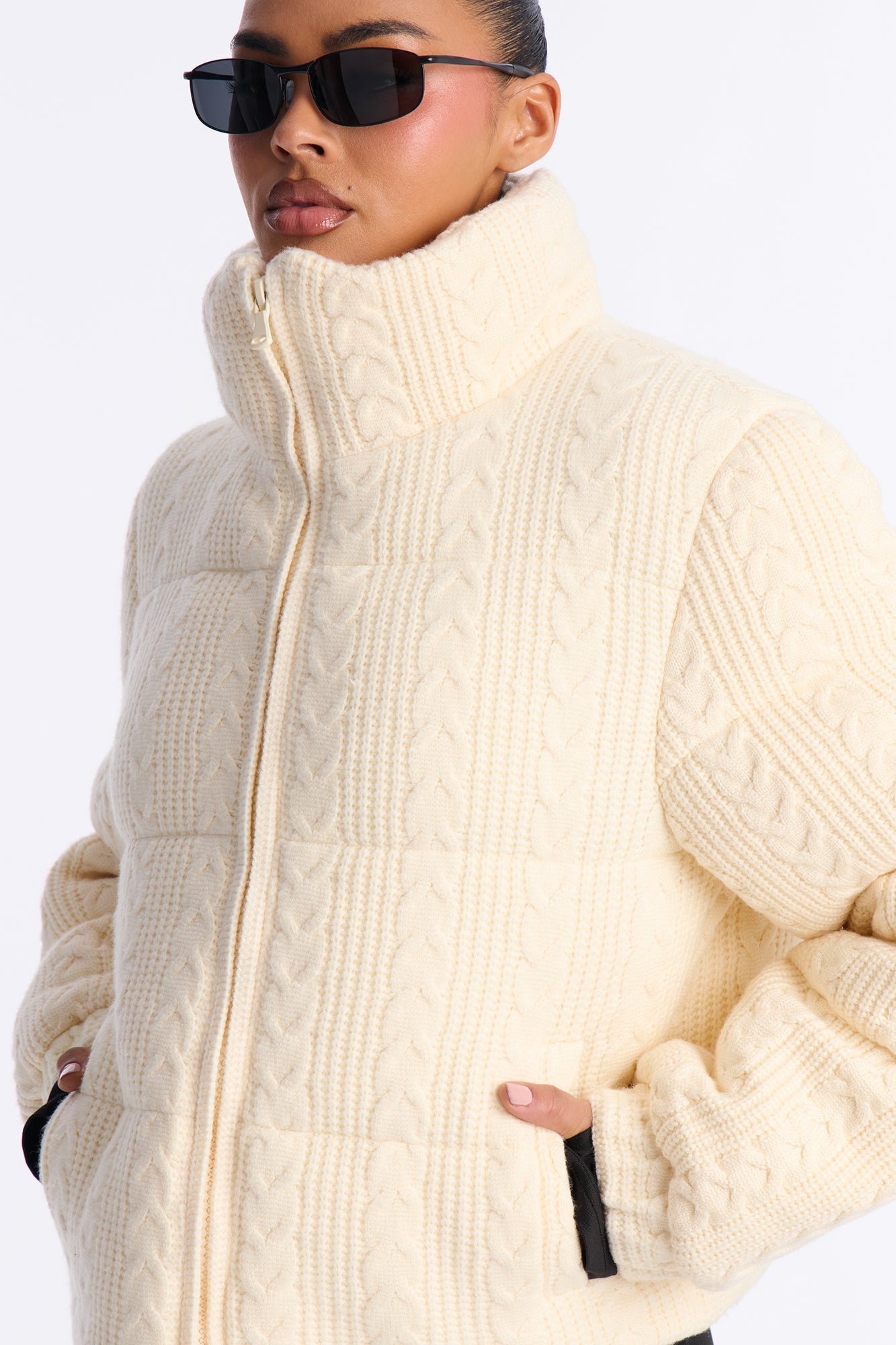 Aspen Vibes Cable Knit Puffer - Taupe