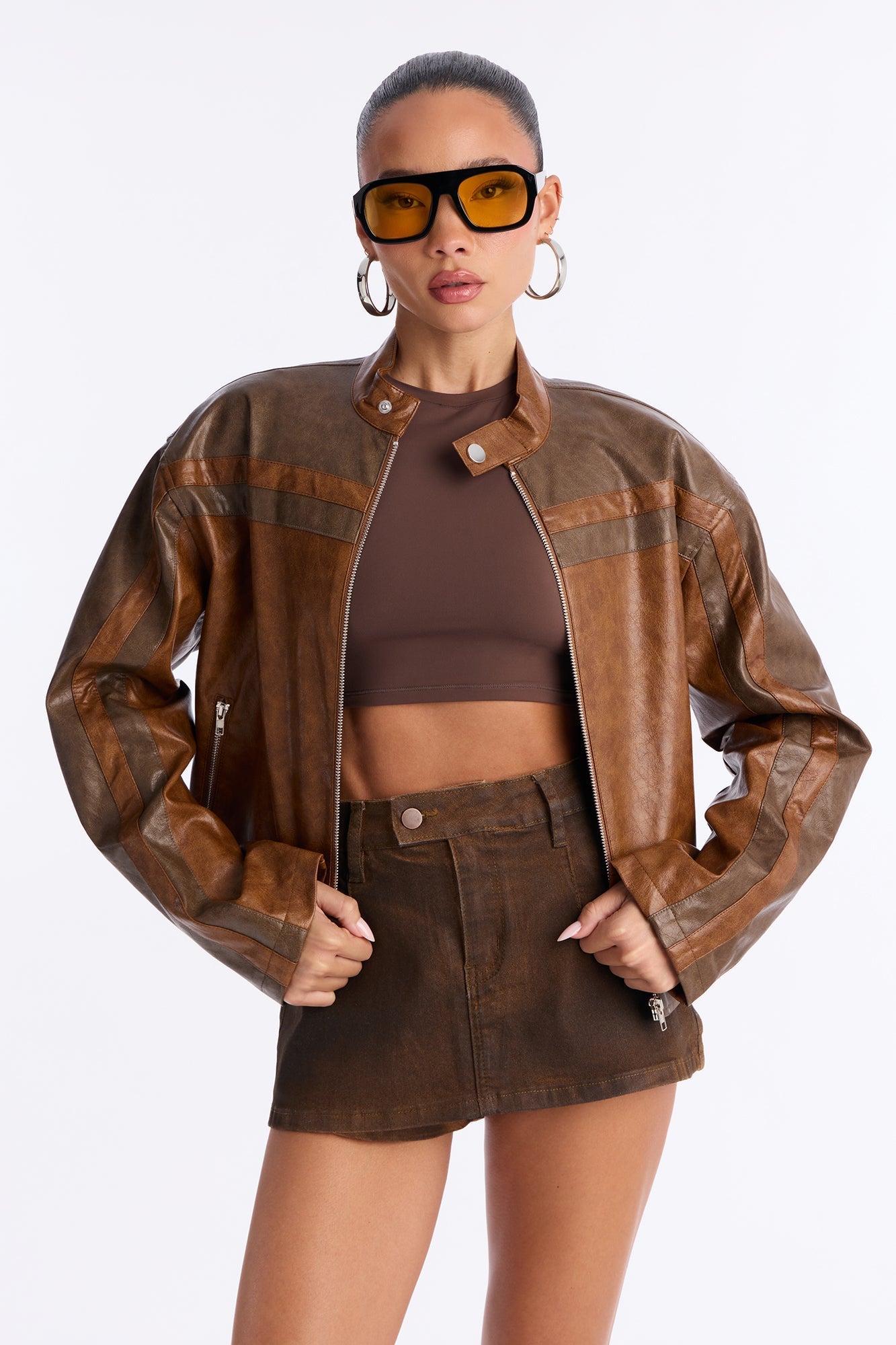 Rev Your Engine Faux Leather Moto Jacket - Brown