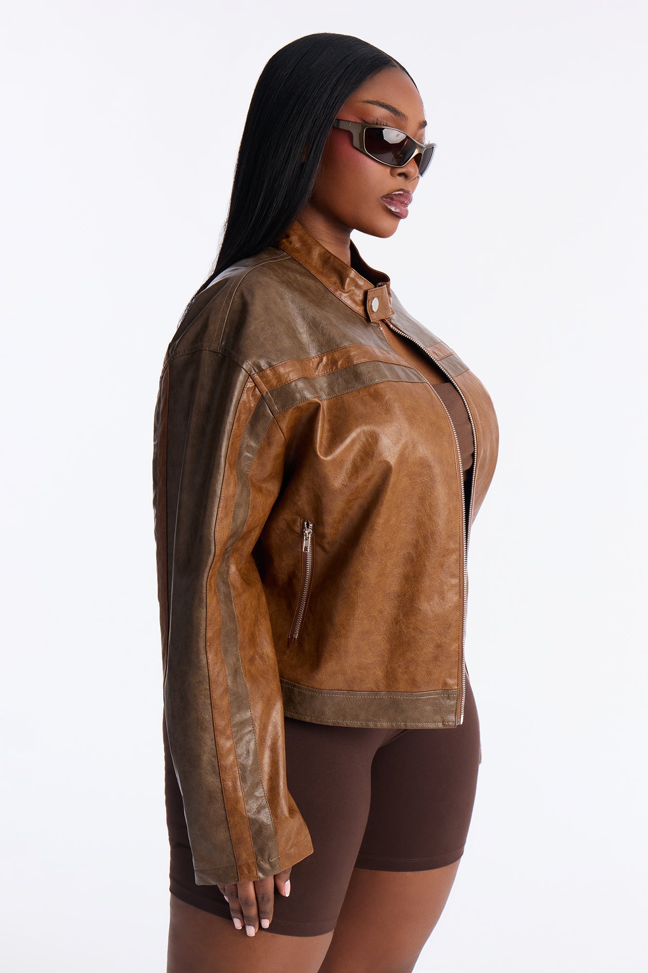 Rev Your Engine Faux Leather Moto Jacket - Brown