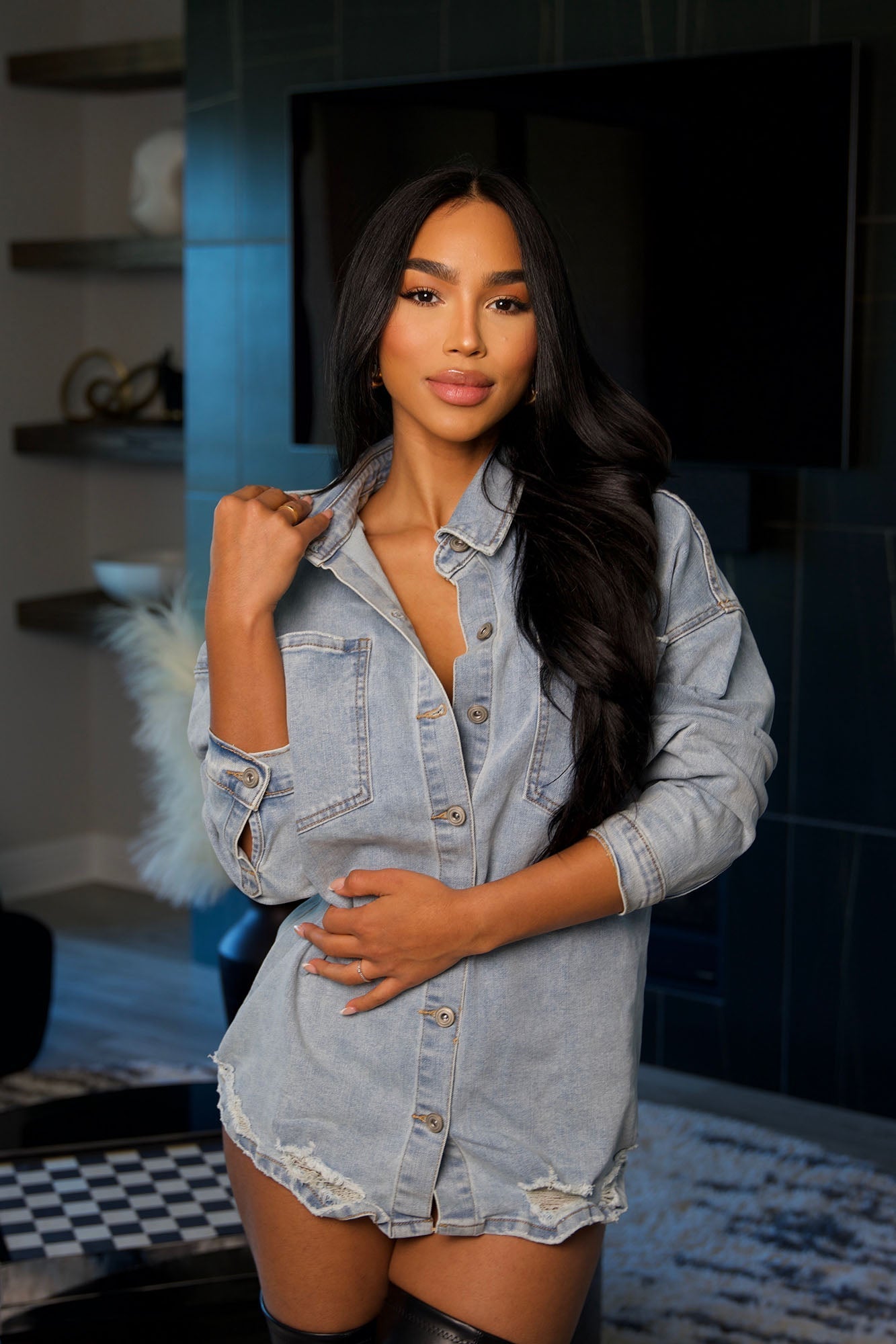 Had Me At Hello Denim Shacket - Light Wash