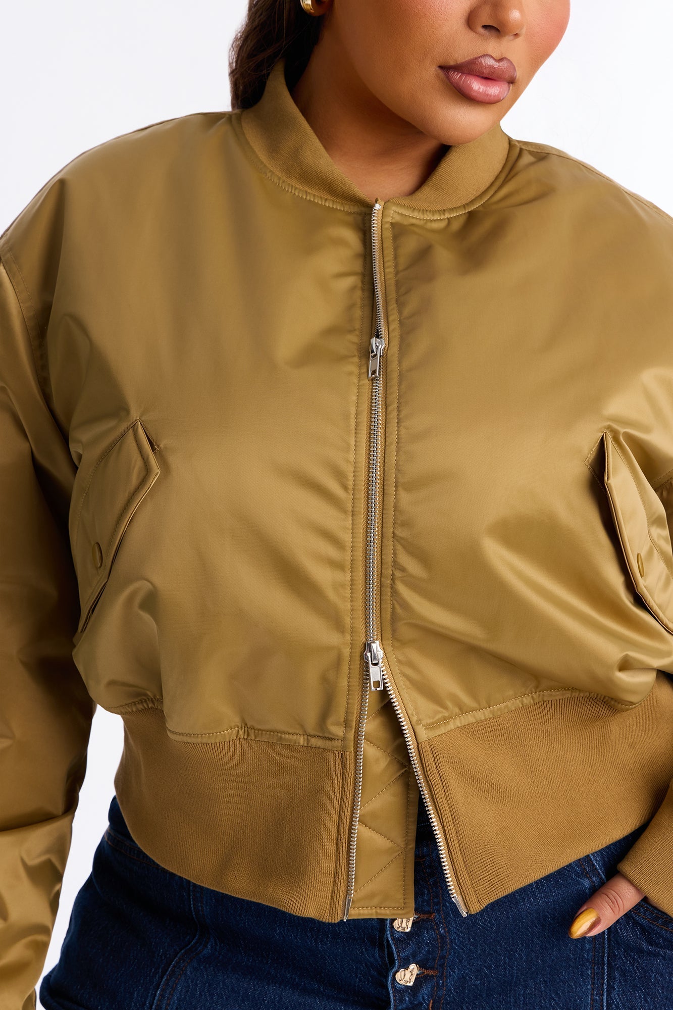Daily Dose Ruched Bomber Jacket - Gold