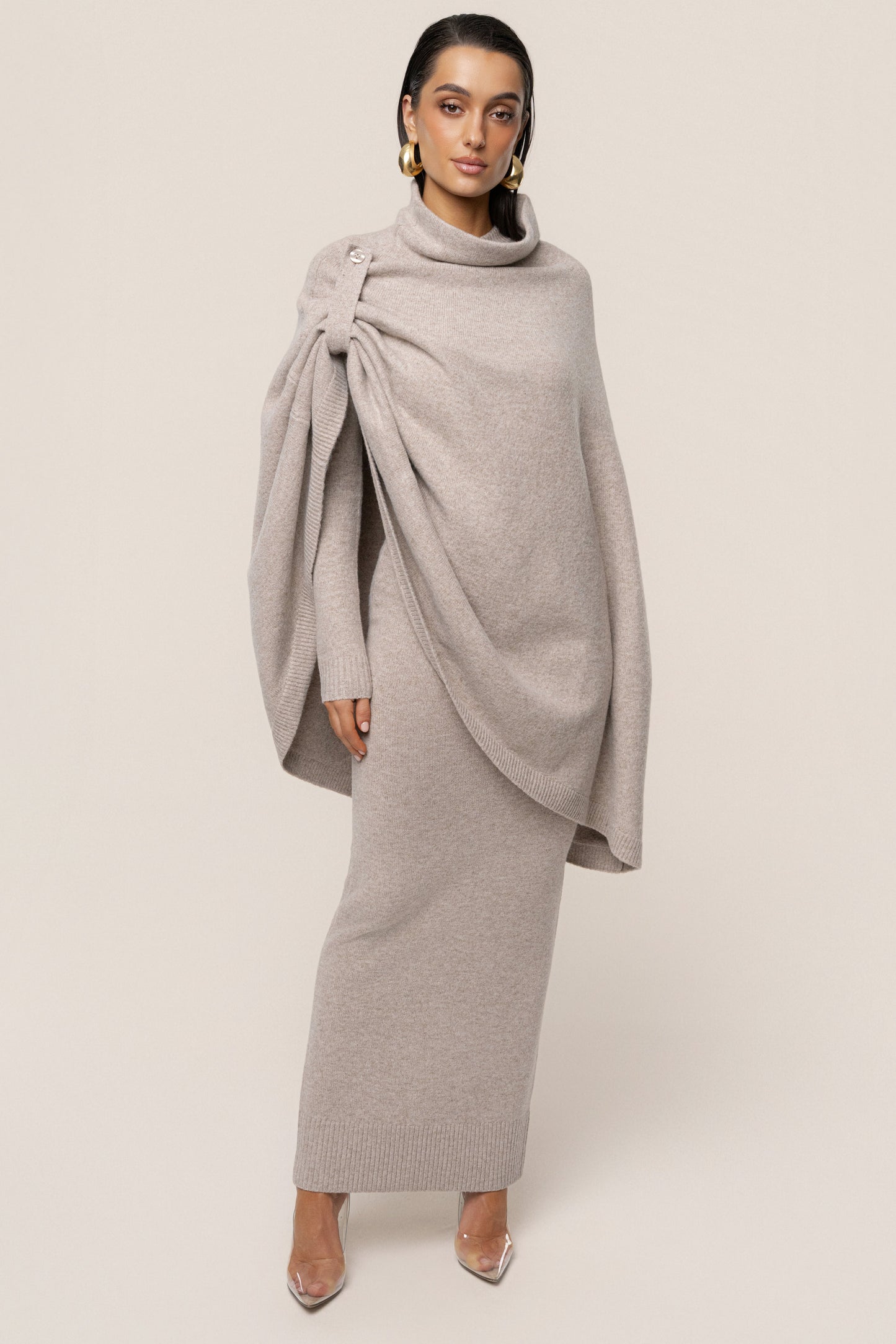 Beige Fireside Knit Maxi Dress
