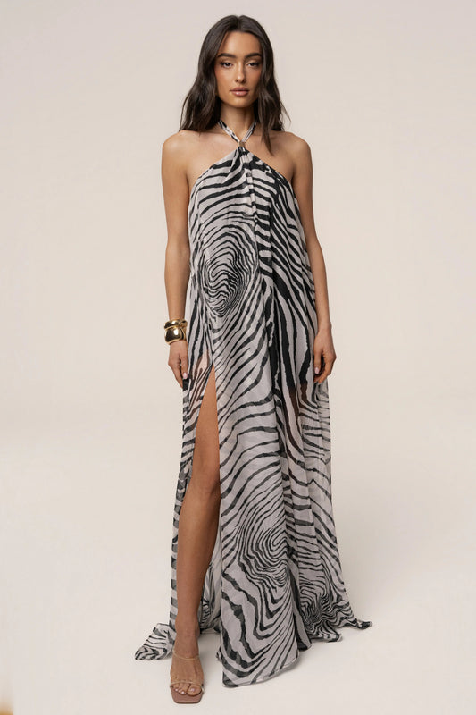 PRE-ORDER Zebra Print Jolene Halter Dress