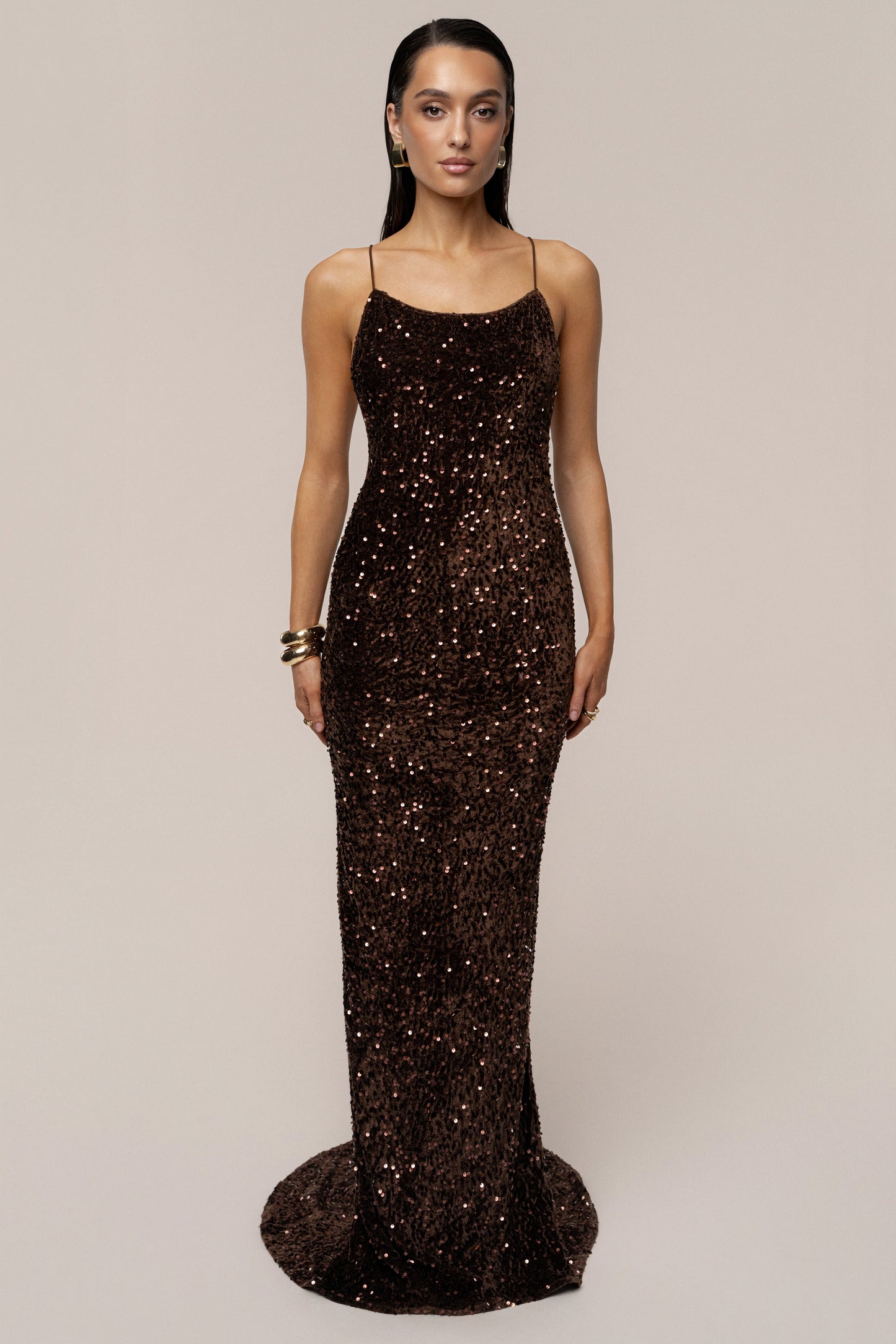 Brown Glisten All Night Sequin Gown